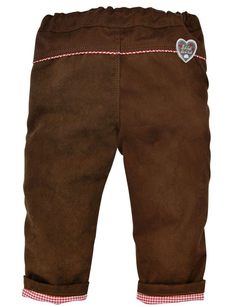 BONDI Trachtenhose Lange Baby Mädchen Kunstlederhose "Herzilein" gefüttert 86566 - Braun