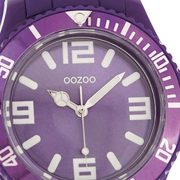 OOZOO Quarzuhr Oozoo Unisex Armbanduhr Vintage Series, Damen, Herrenuhr rund, groß (ca. 43mm) Silikonarmband lila