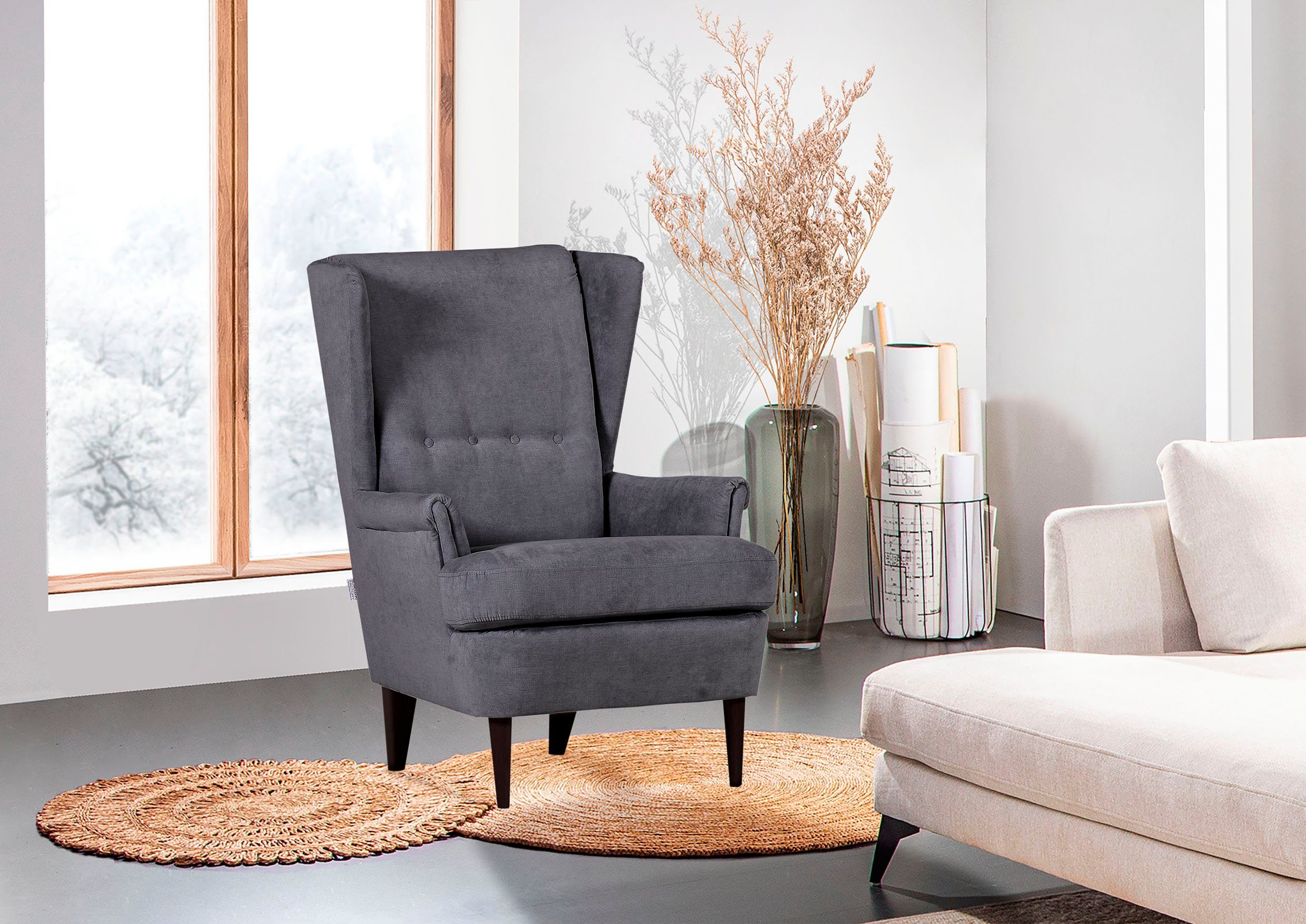 Gutmann Factory Ohrensessel Versailles, Gestell antikfarben oder eiche natur