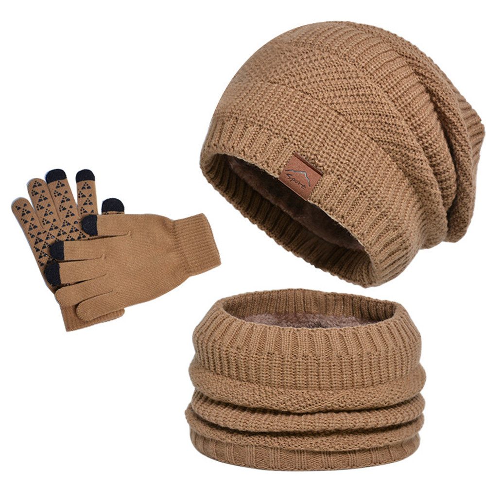 Coonoor Mütze & Schal 3 Stück Mütze, Schal & Handschuh-Sets für Herren Damen (Strick Gefüttert Beanie Mütze Touchscreen Handschuhe Schal Wärmer) für Kaltes Wetter 3-in-1 Set für den Winter