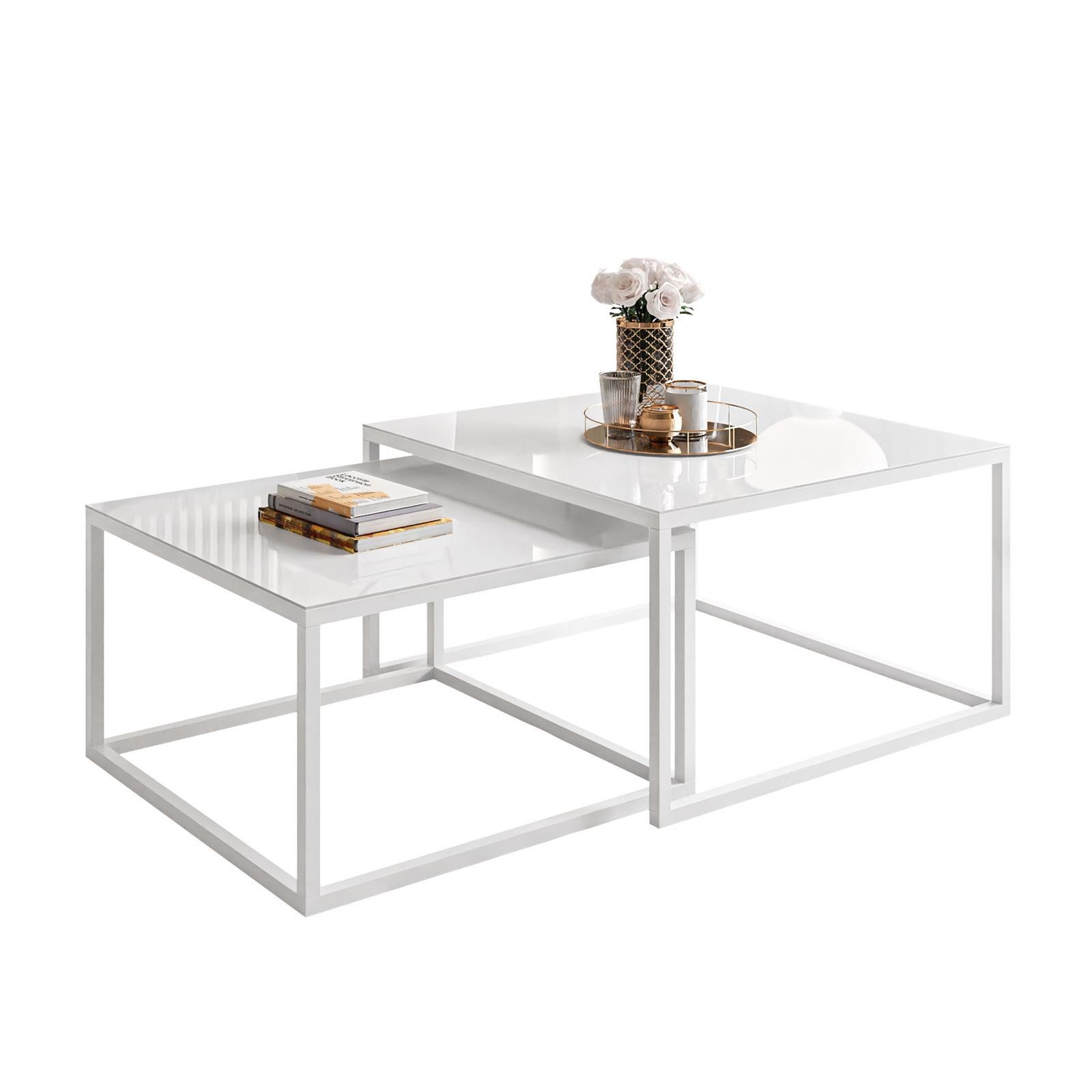 Lookway Couchtisch YOSHI GLASS 2in1 mit schwarzem und weißem Gestell (2er-S günstig online kaufen