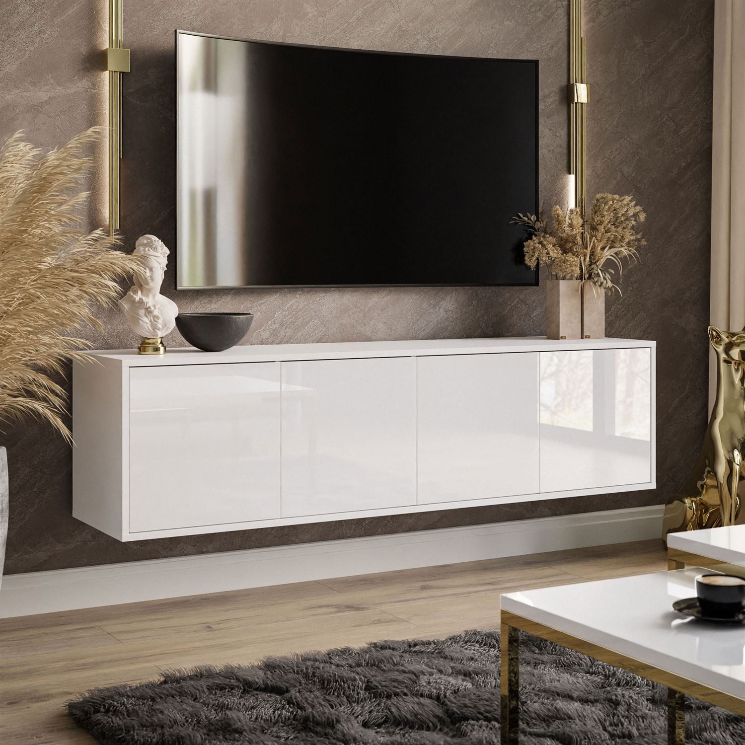 Lookway TV-Schrank SANAYI in Weiß Hochglanz Breite: 156 cm günstig online kaufen