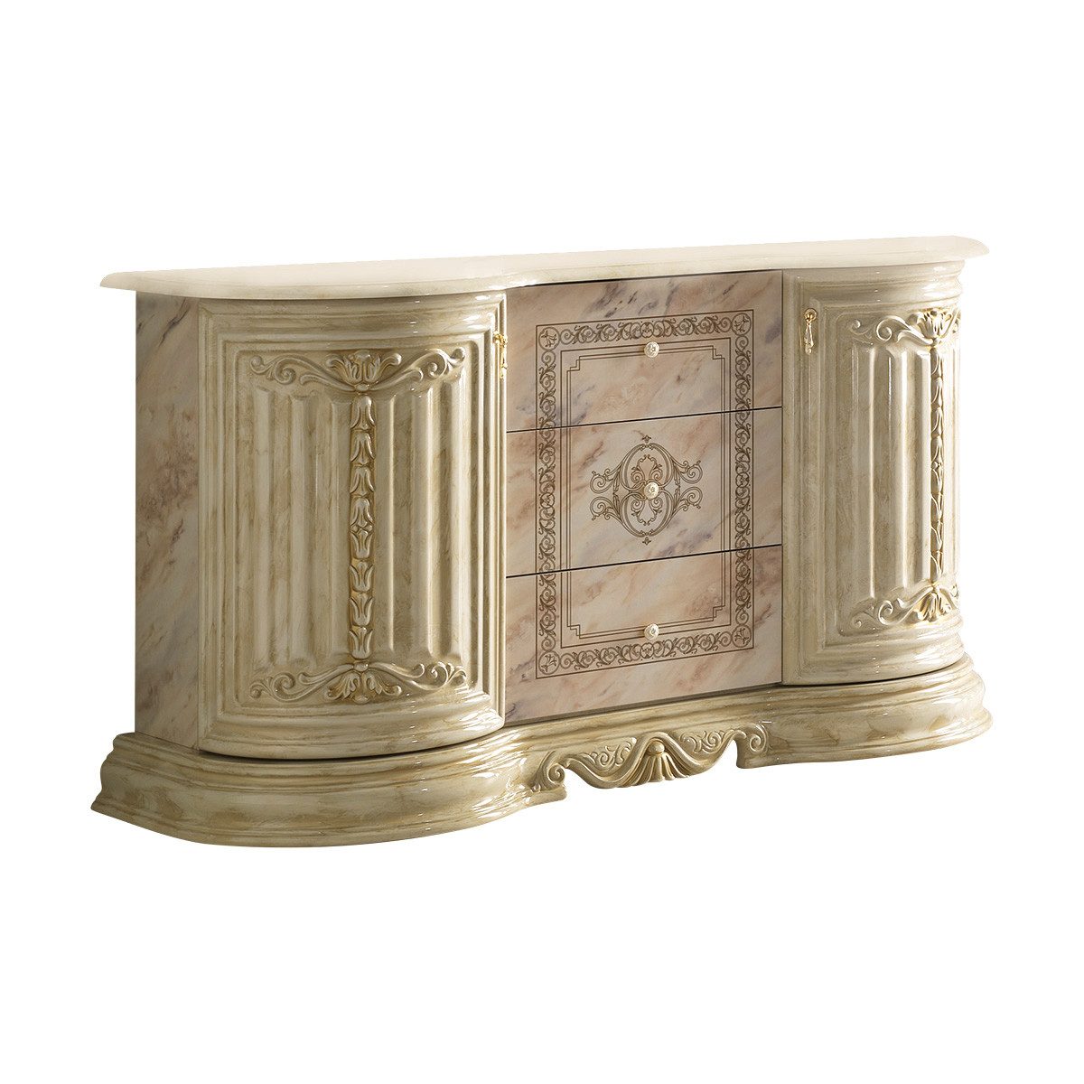 Interdesign24 Sideboard Bella (2-Türig, im Barock-Stil, mit Goldverzierungen), in Beige/Gold Hochglanz