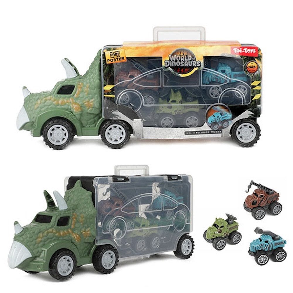 Toi-Toys Spielzeug-Monstertruck Dinotruck mit 3 Autos und Rückzug Funktion