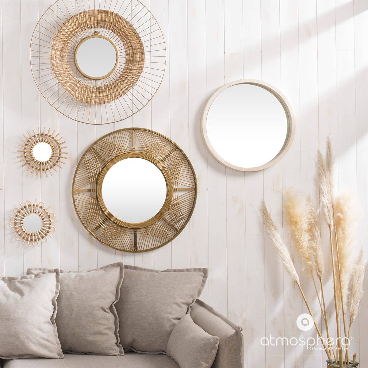 Atmosphera Créateur d'intérieur Wandspiegel Boho-Spiegel mit Bambusrahmen INA, Ø 89 cm