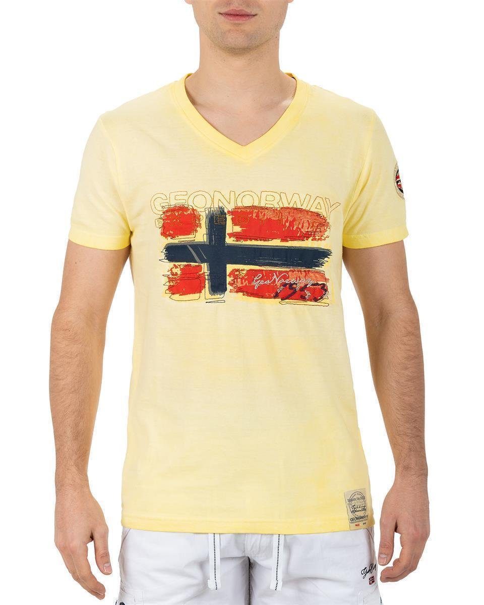 Geo Norway T-Shirt Casual Kurzarm Shirt bajoasis Men (1-tlg) im Used Look gelb