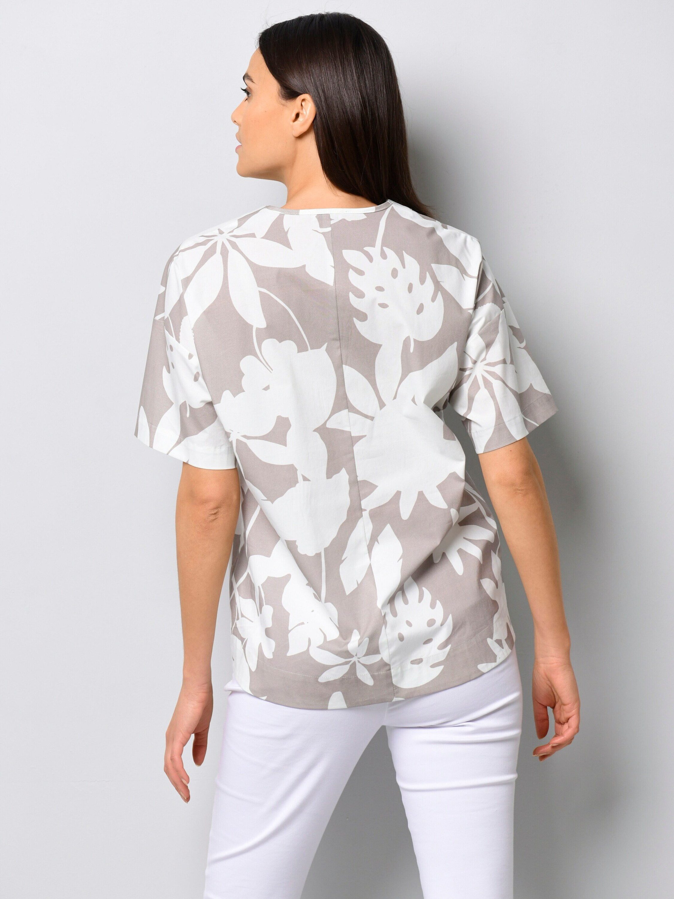 Alba Moda Shirtbluse Florale Shirtbluse mit Halbarm Geblümtes Design, V-Ausschnitt, ohne Verschluss, modisch elegant