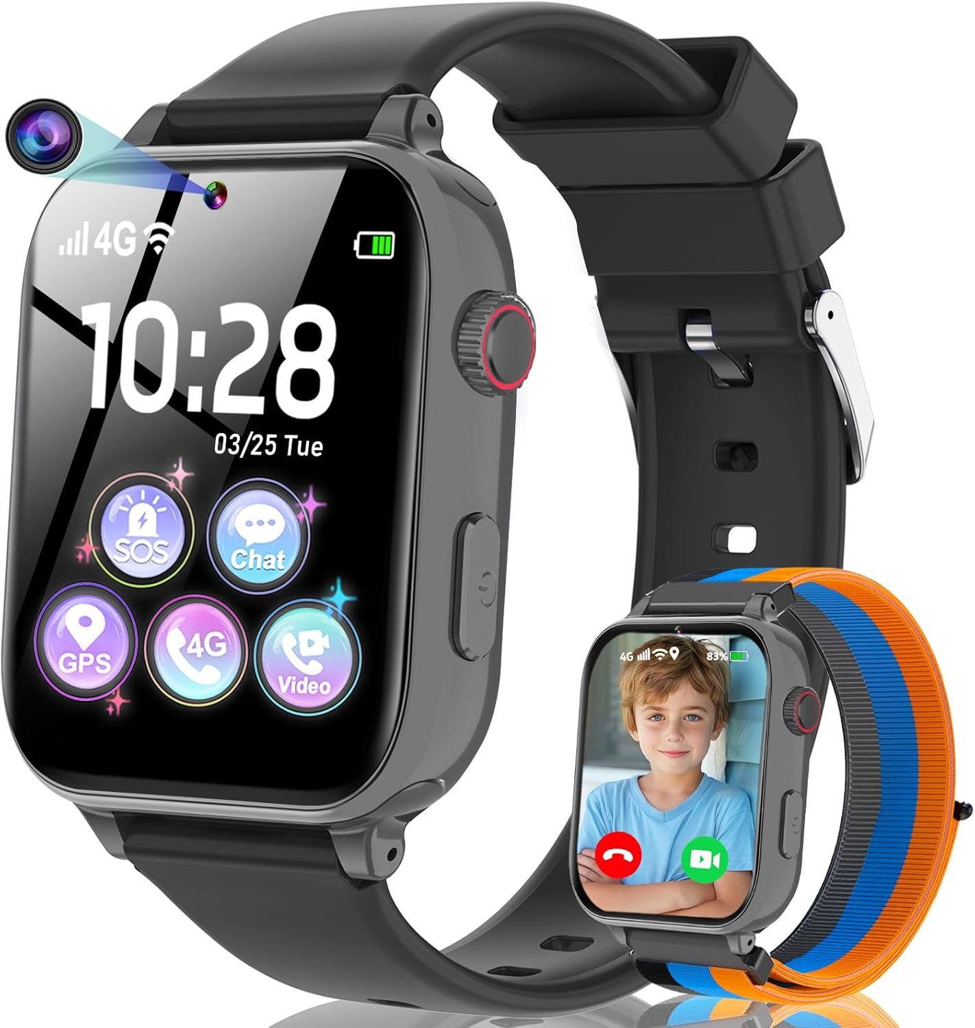 CATGIFF A22 Smartwatch (3,9 cm, sim-karte), Kinder Smartwatch GPS 4G SOS