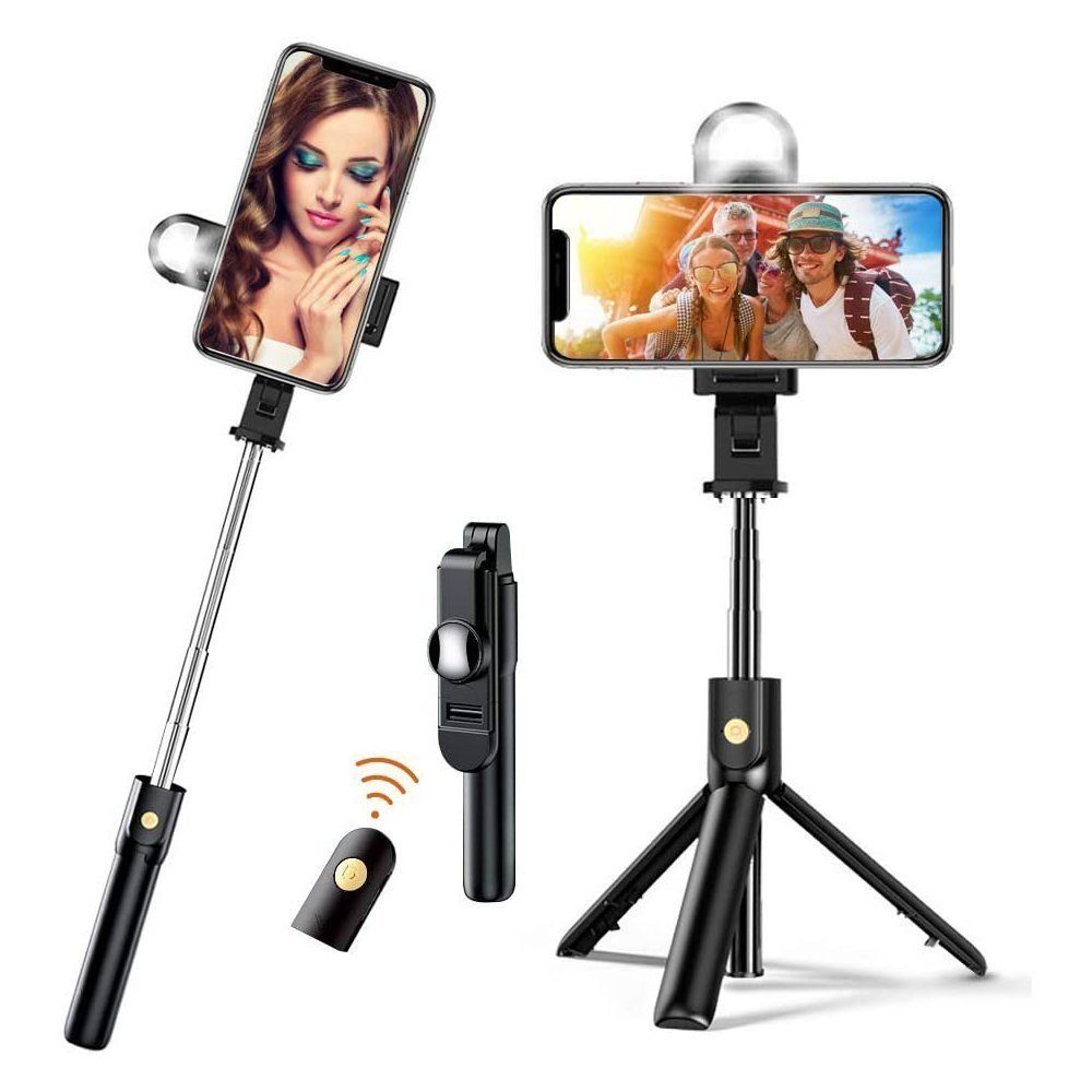 Haiaveng Selfie-Stick Mini-Stativ kabelloser Bluetooth-Selfie-Stick mit  Licht
