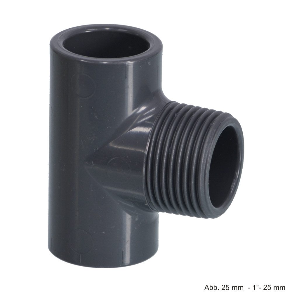 bevo Wasserrohr PVC-U T-Stück 90°, Klebemuffe x AG x Klebemuffe, 16 bar, 40 mm x 1" x