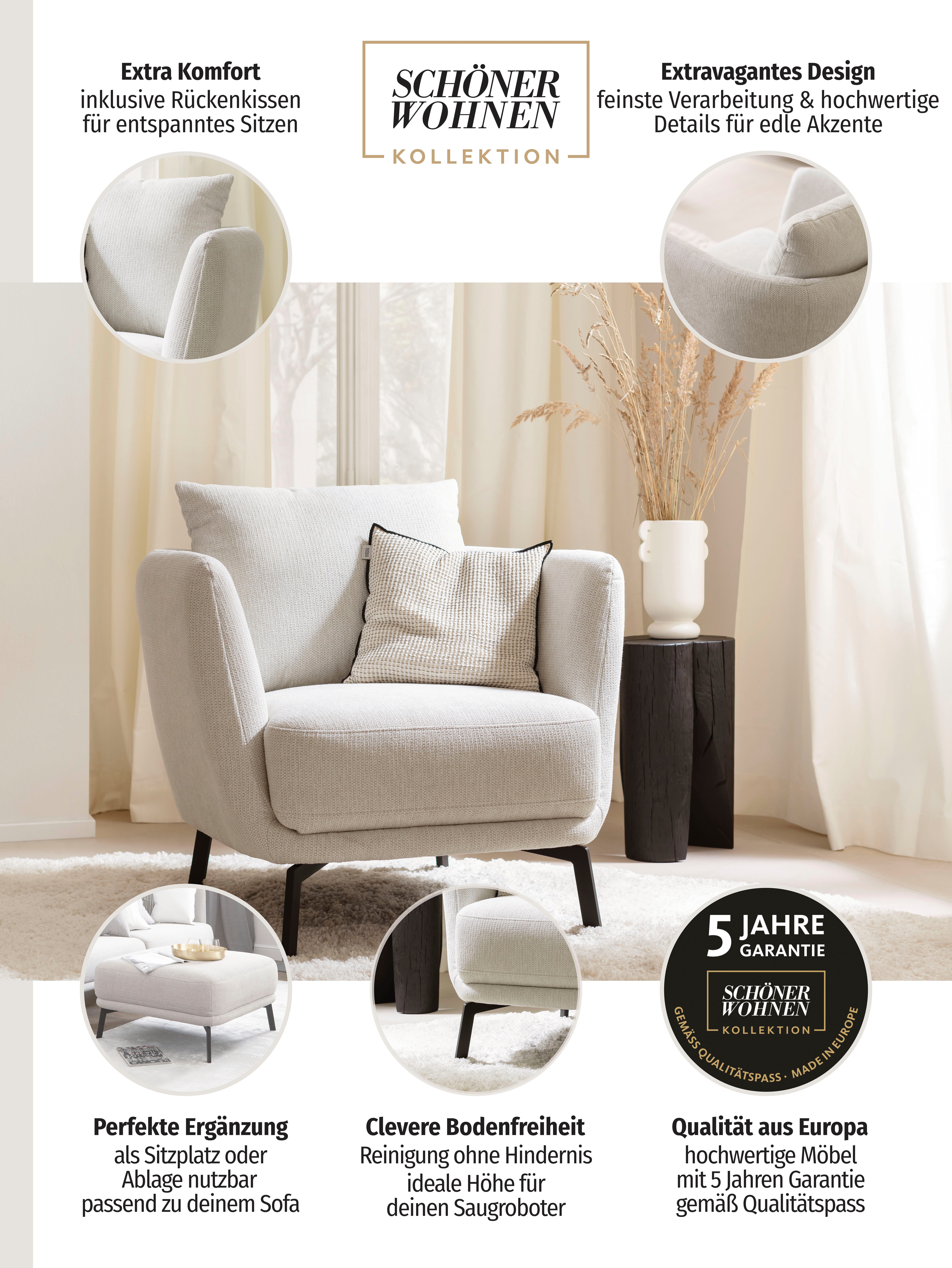 SCHÖNER WOHNEN-Kollektion Sessel Pearl - 5 Jahre Hersteller-Garantie, auch in Bouclé, Maße (B/H/T): 86/68/86 cm, Füße Massivholz