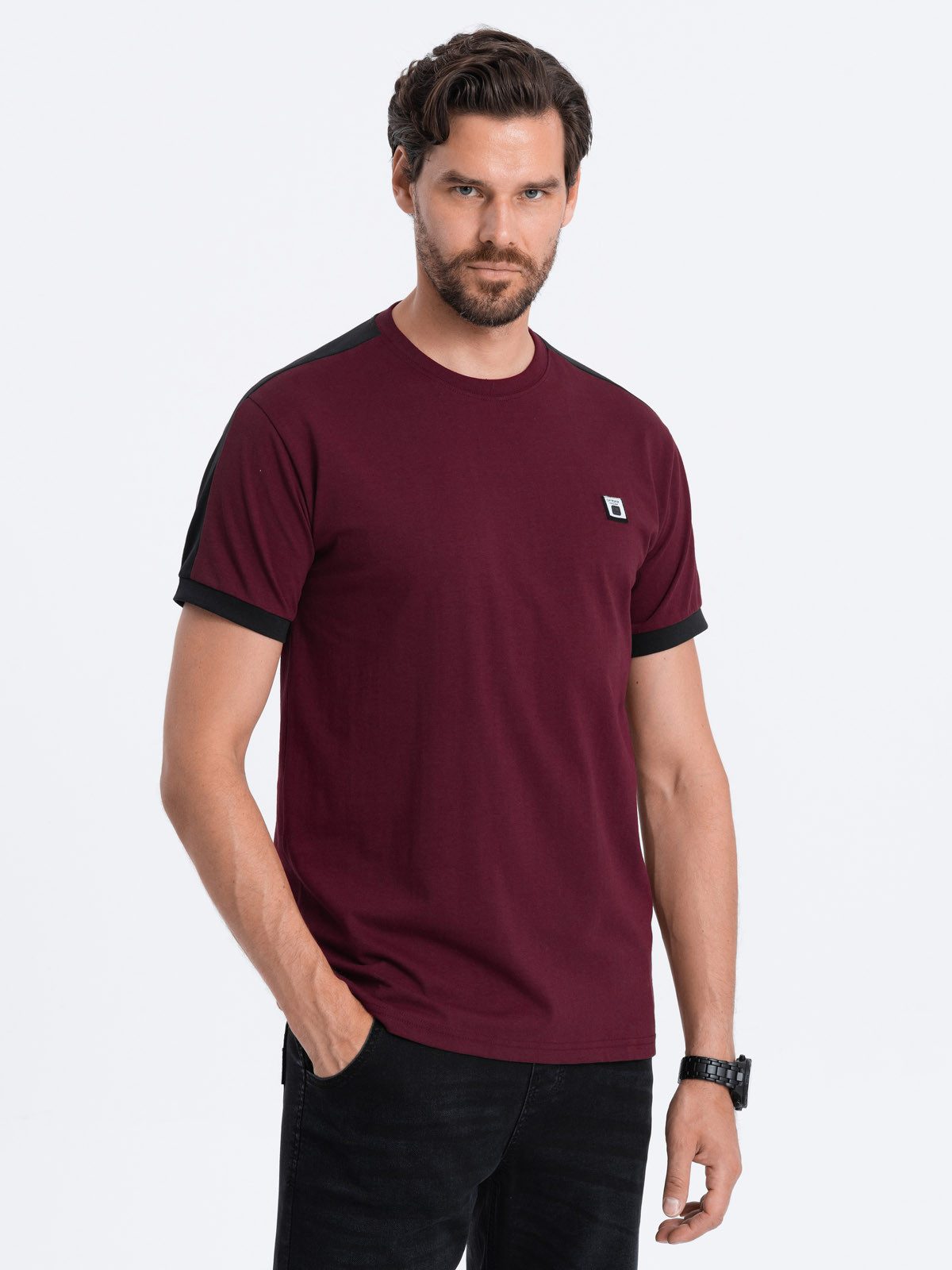 OMBRE T-Shirt Herren-T-Shirt aus Baumwolle mit kontrastierenden Einsätzen