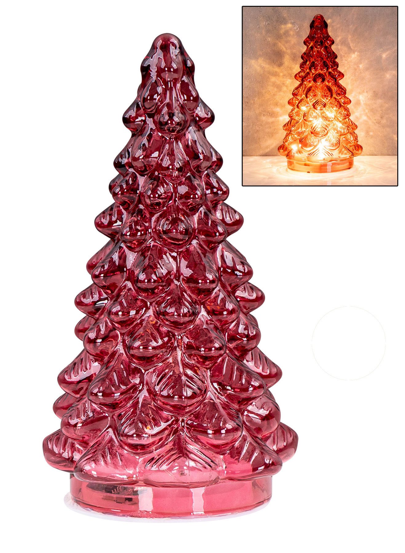 Levandeo® LED Dekoobjekt, LED Weihnachtsbaum Rot H20cm Glas Weihnachtsdeko Beleuchtung