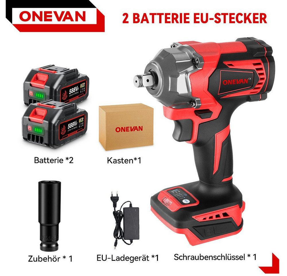 Thumbnail - ONEVAN Akku-Schlagschrauber Bürstenloser elektrischer 1/2 Zoll Schraubenschlüssel, 6700,00 U/min, 950Nm Elektro-Schlagsc...