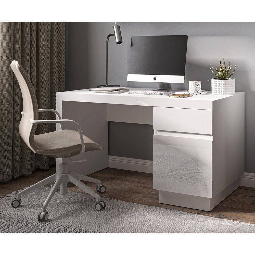 Lomadox Schreibtisch LYNDHURST-129, Schreibtisch, 135 cm breit, in weiß  Hochglanz, B/H/T 135/75/65 cm