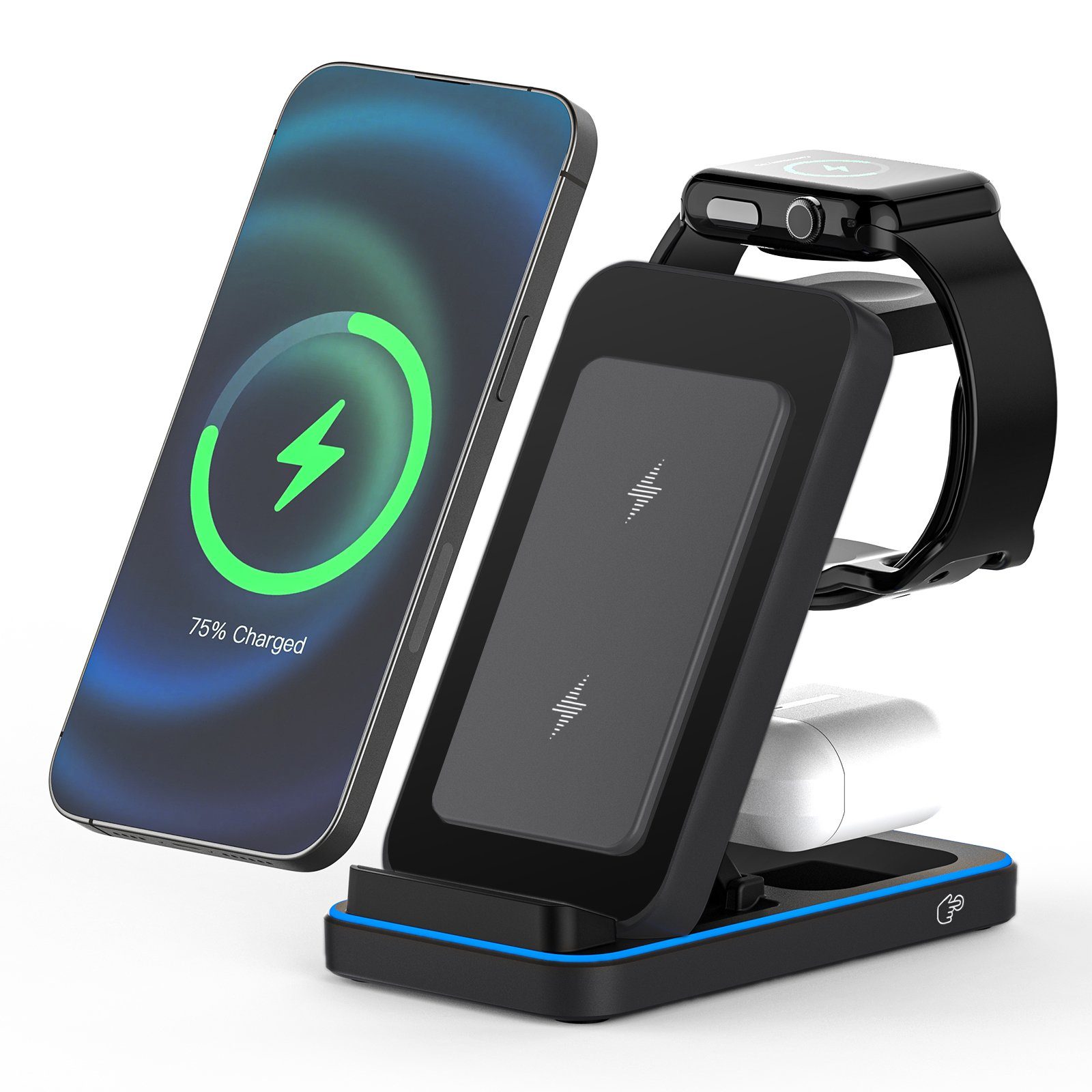 JOEAIS Kabelloses Ladestation 3 in 1 Induktive Ladegerät Wireless Charger Induktions-Ladegerät (mit USB Kabel, Ultra Handy Charging Station)