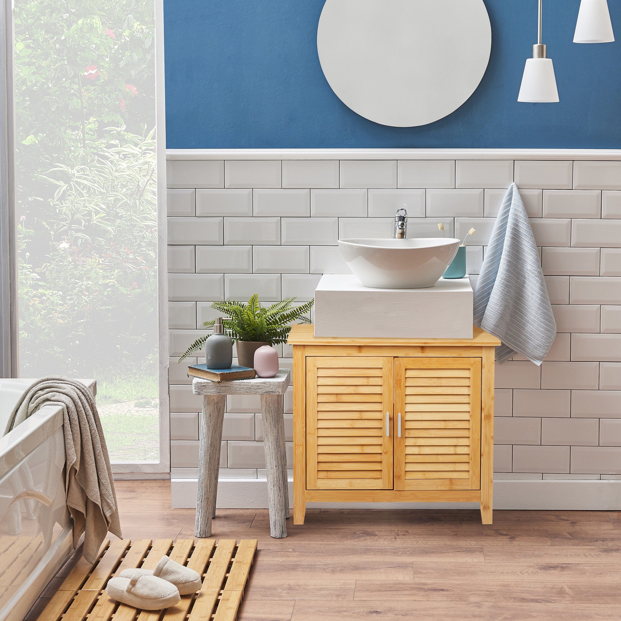 relaxdays Waschbeckenunterschrank Bambus günstig online kaufen