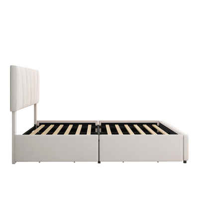 i@home Polsterbett Kingsize Polster Plattform Bett mit vier Schubladen auf zwei Seiten, Massivholz, zwei Größen