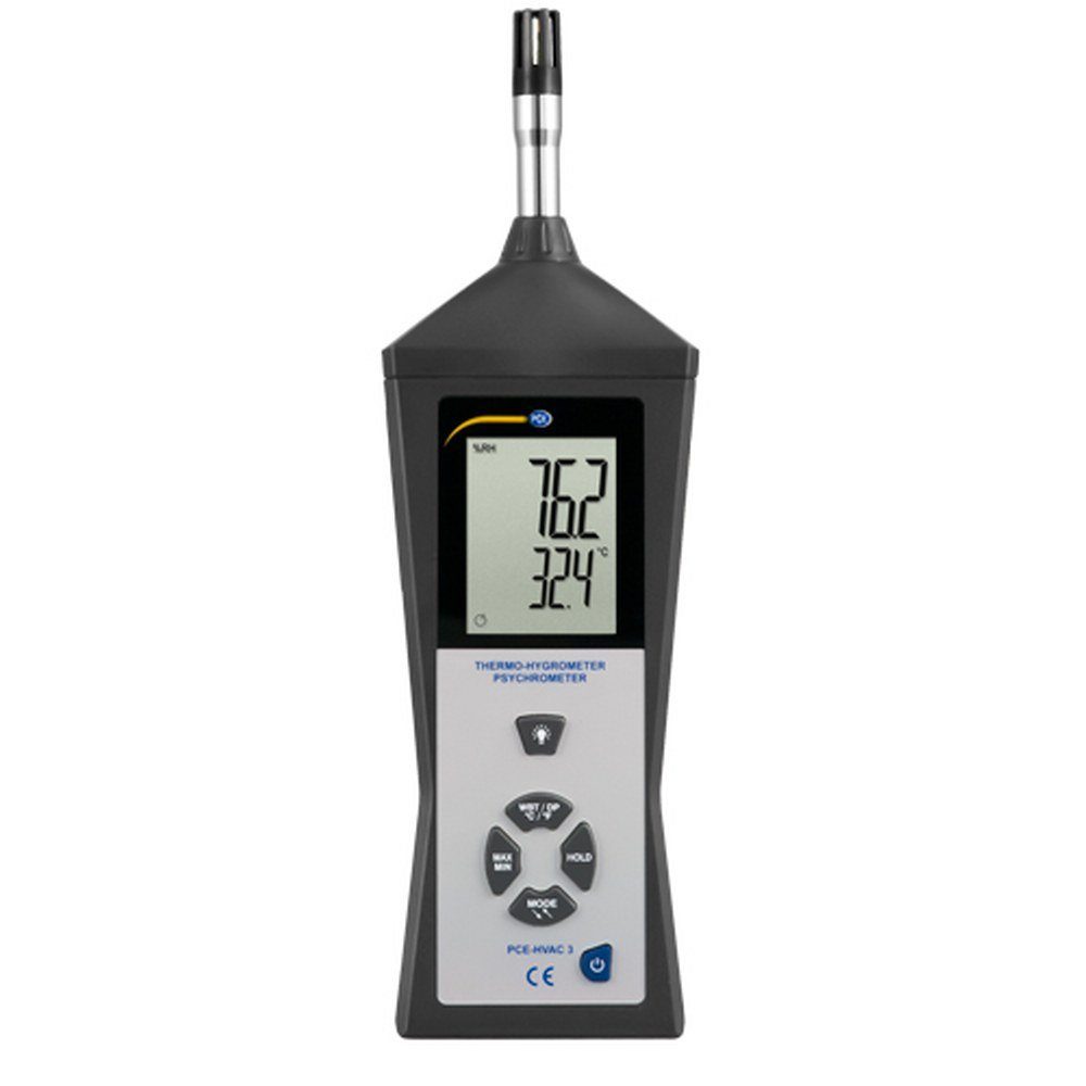 PCE Instruments Klimamesser Luftfeuchtemessgerät Hygrometer Feuchtemessgerät (rel) PCE-HVAC 3, (1 Stück), ergonomisch geformtes Gehäuse, Einhandbedienung