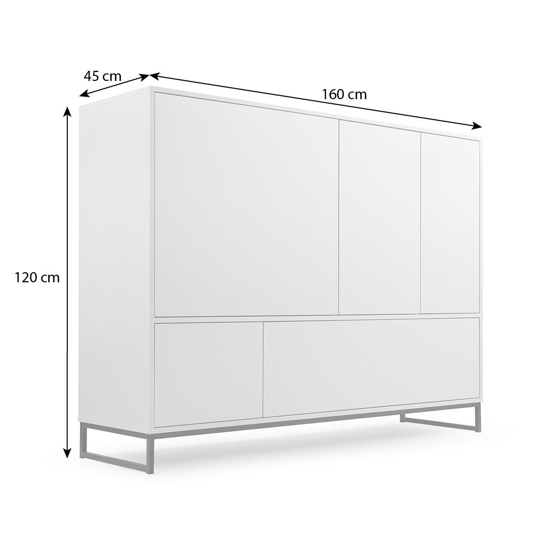 Beautysofa Kommode GIANA – elegante grifflos mit 5 Türen push‑to‑open (erhältlich in Sandbeige oder Flaschengrün), Breite: 160 cm – Bild 5 von 5