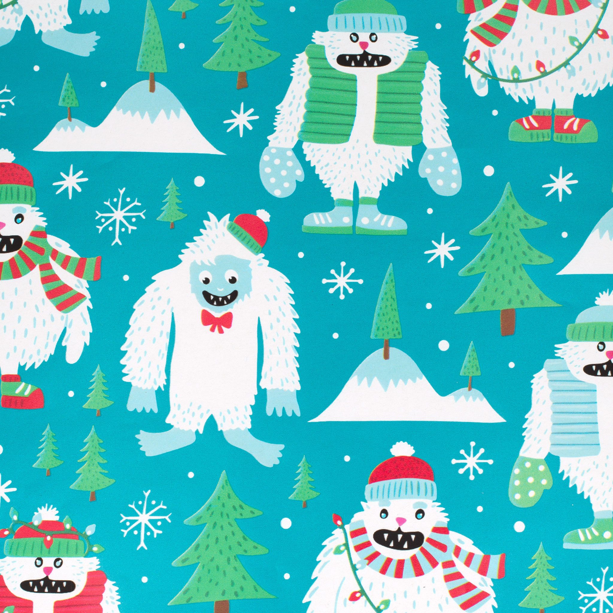 Star Geschenkpapier, Geschenkpapier Winter Monster 70cm x 2m Rolle Türkis