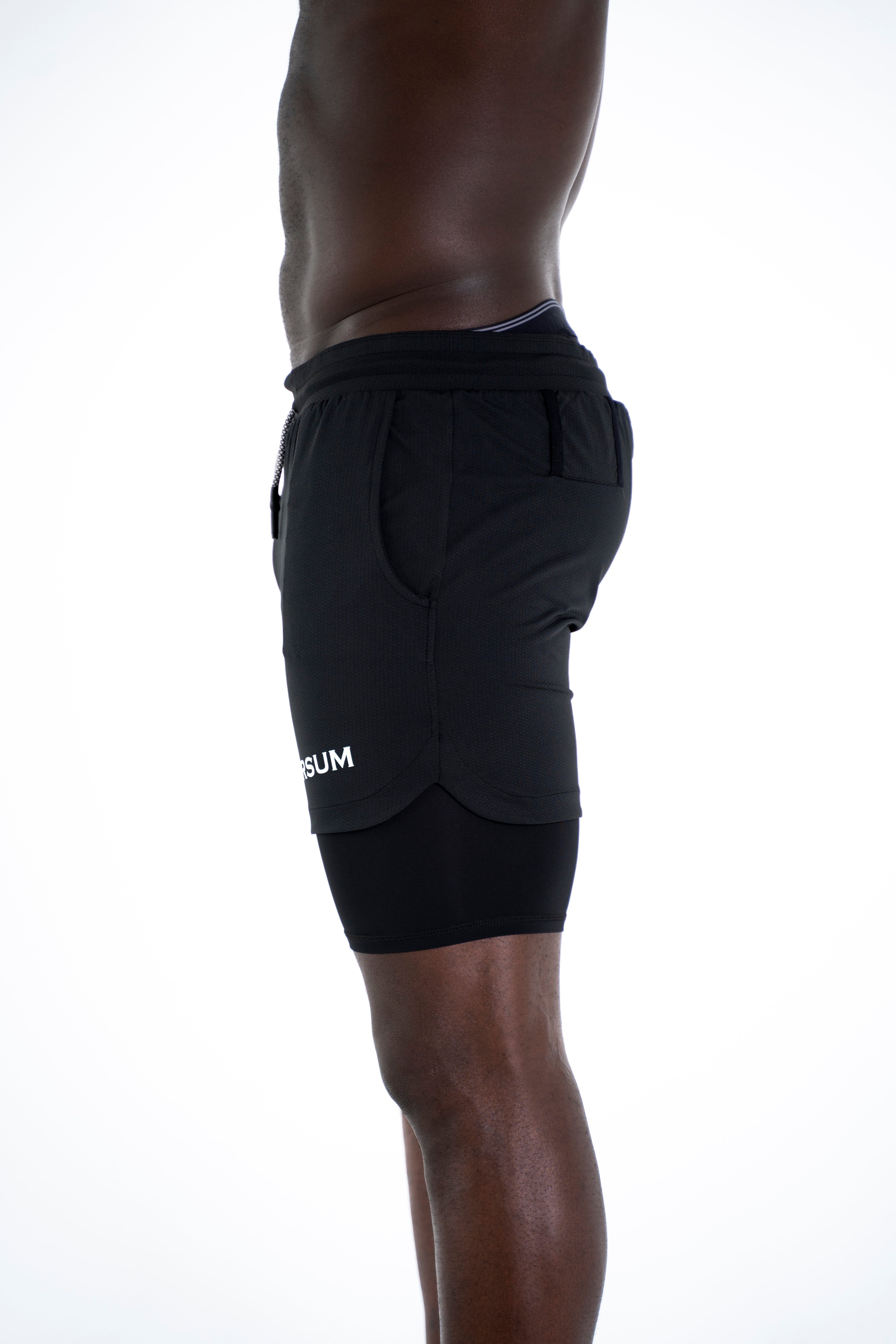 Kurze Shorts versteckter Sporthose Sportwear Handytasche Universum Unterziehhose schwarz mit mit Hose funktioneller