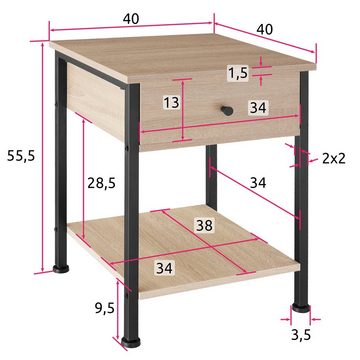 tectake Nachttisch Bradford (1-St., 1 tlg), Höhenverstellbare Kunststofffüße