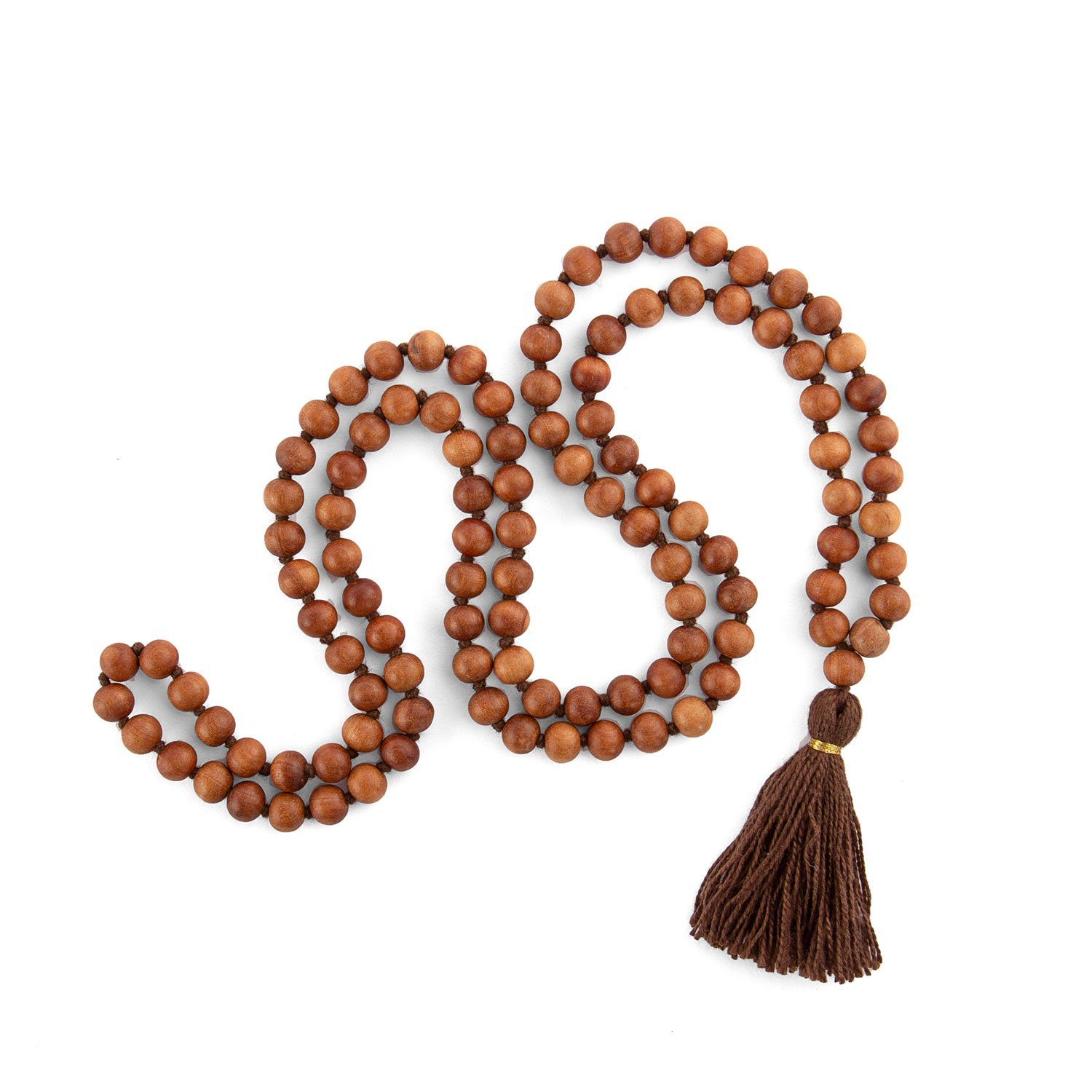 bodhi Perlenkette Mala Yoga Kette mit Sandelholz-Duft, farbige Quaste, 108 Perlen braun