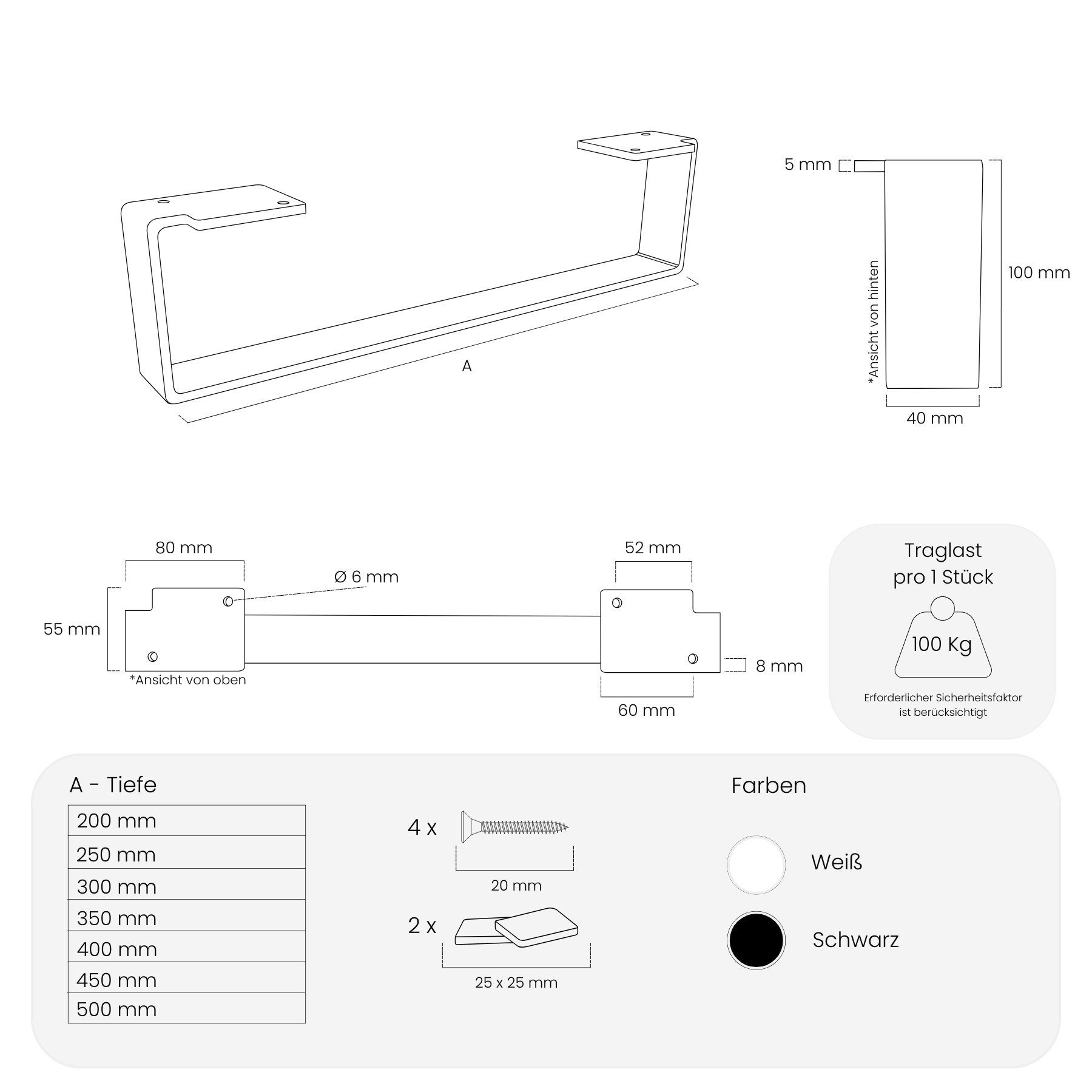 HEVVA Möbelfuß Möbelfüße LUXEMBURG - 7 Größen 20-50 cm - Kommodenbeine, Schrankfüße, (Set-Option: Sie können entweder 1 Stück oder ein Set von 2 Stück kaufen)