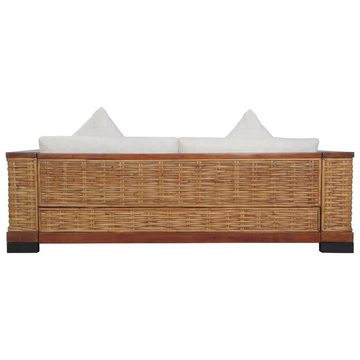 vidaXL Sofa 3-Sitzer-Sofa mit Auflagen Braun Natur Rattan Couch