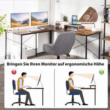 COSTWAY Eckschreibtisch, L-Form, mit Monitorständer, 150 x 150 x 74 cm