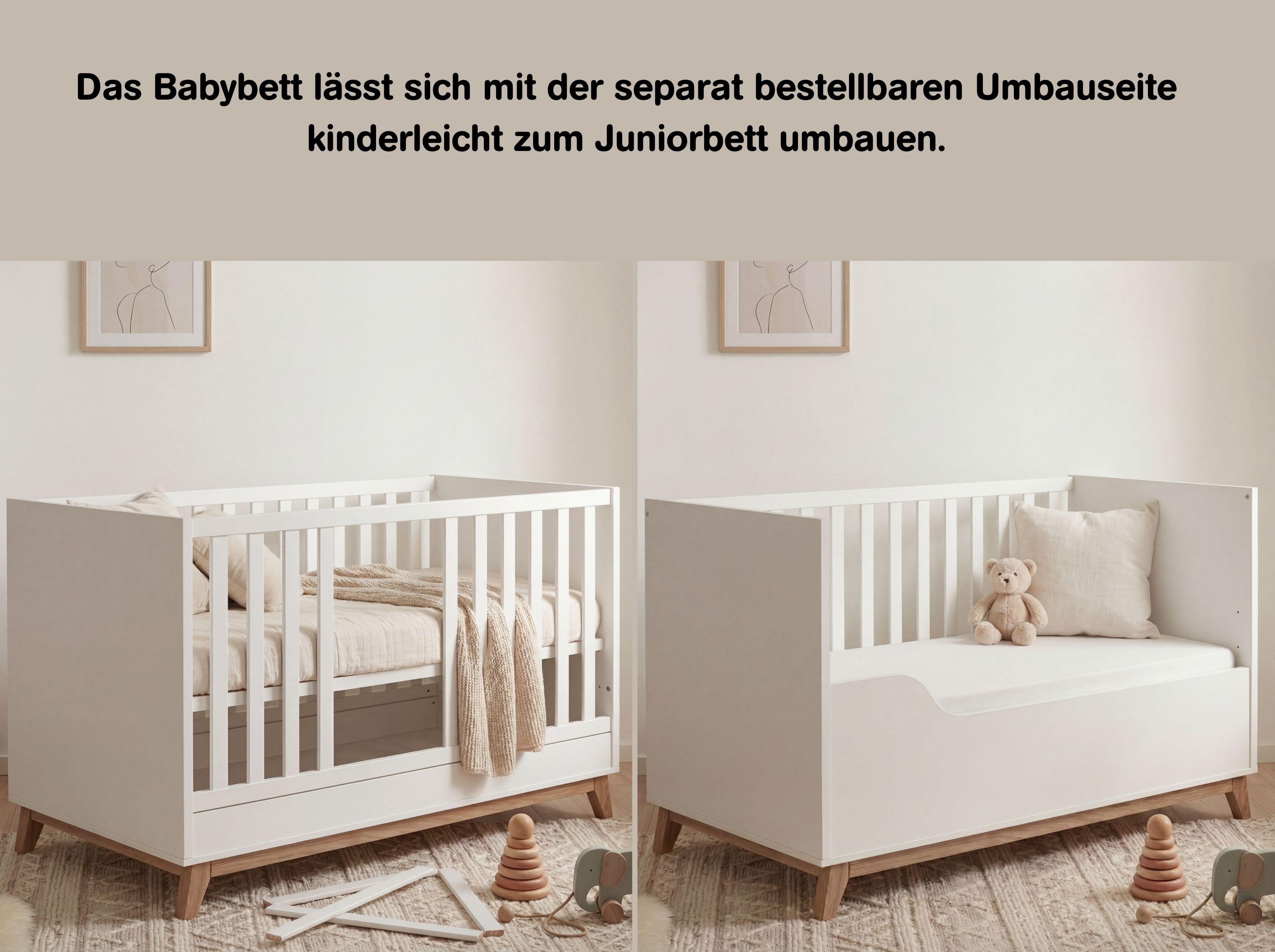 arthur berndt Babybett Lina, 4x höhenverstellbar Lattenrost, Made in Germany