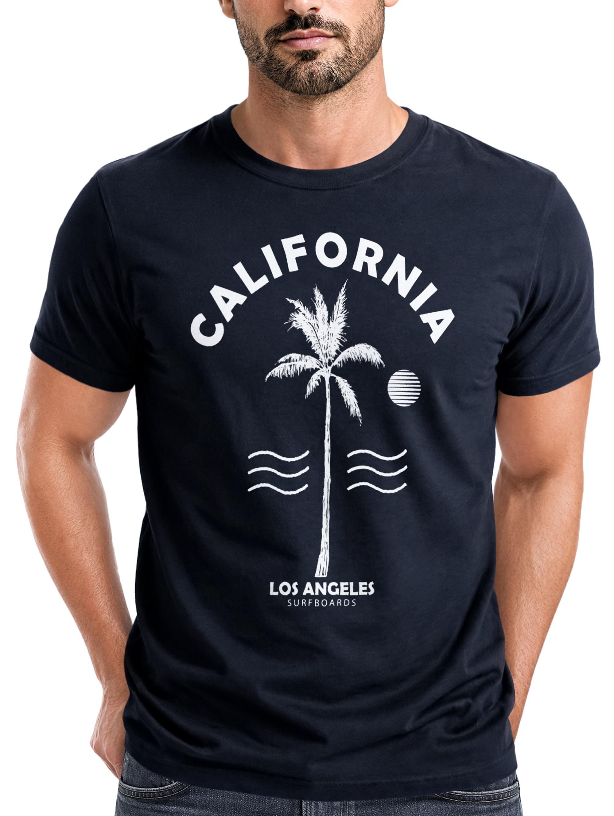 Neverless Print-Shirt Sommer T-Shirt Herren Retro Design Palme Meer Sonne Neverless® mit Print