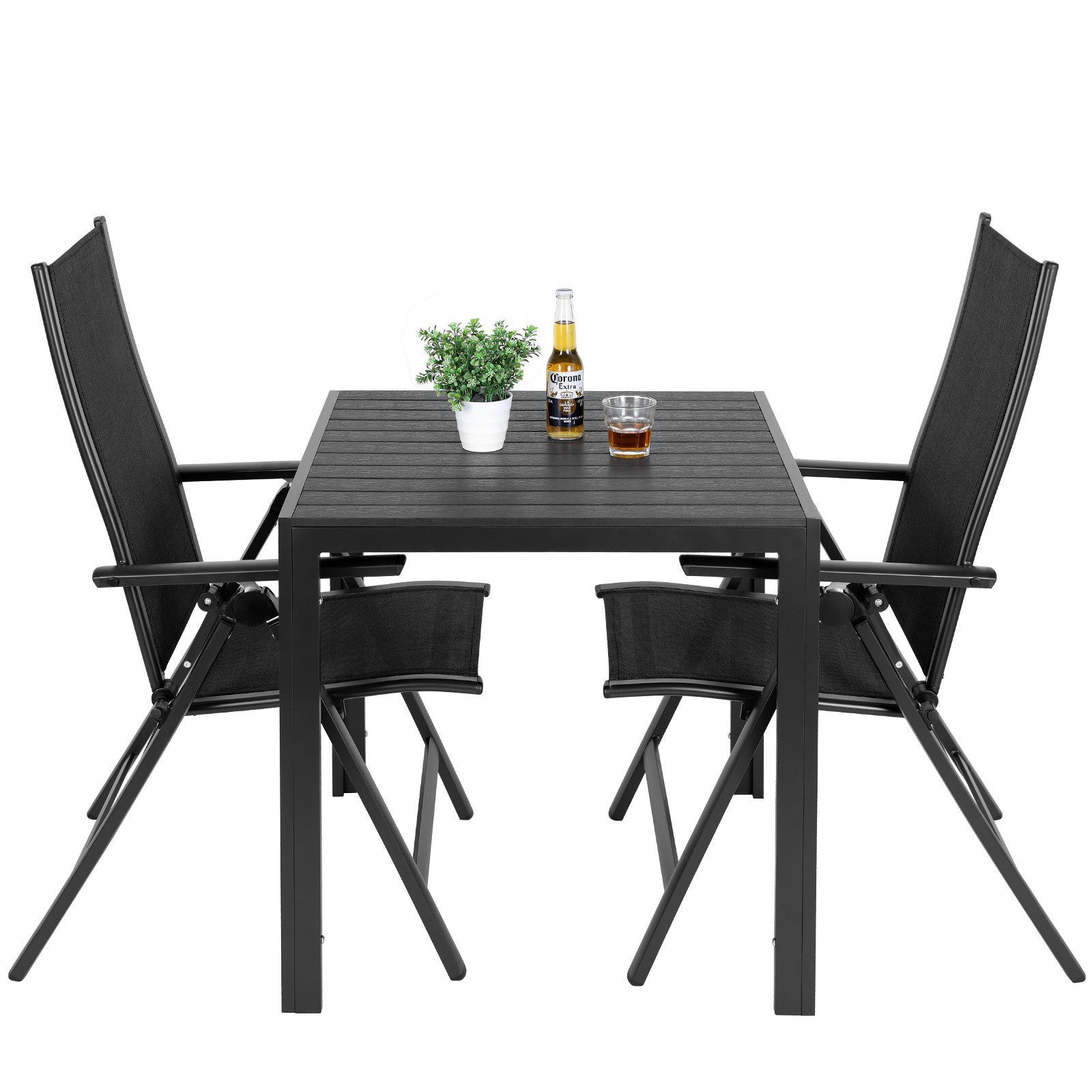TLGREEN Gartenlounge-Set Gartenmöbel-Set,Balkonmöbel-Set,Aluminium-Sitzgruppe, (3-TLG Balkonmöbel mit 2pcs Aluminium Klappbar Hochlehner Gartenstuhl & WPC Quadratisch, 3-tlg), für Veranden, Innenhöfe, Terrassen, Balkone, Poolränder