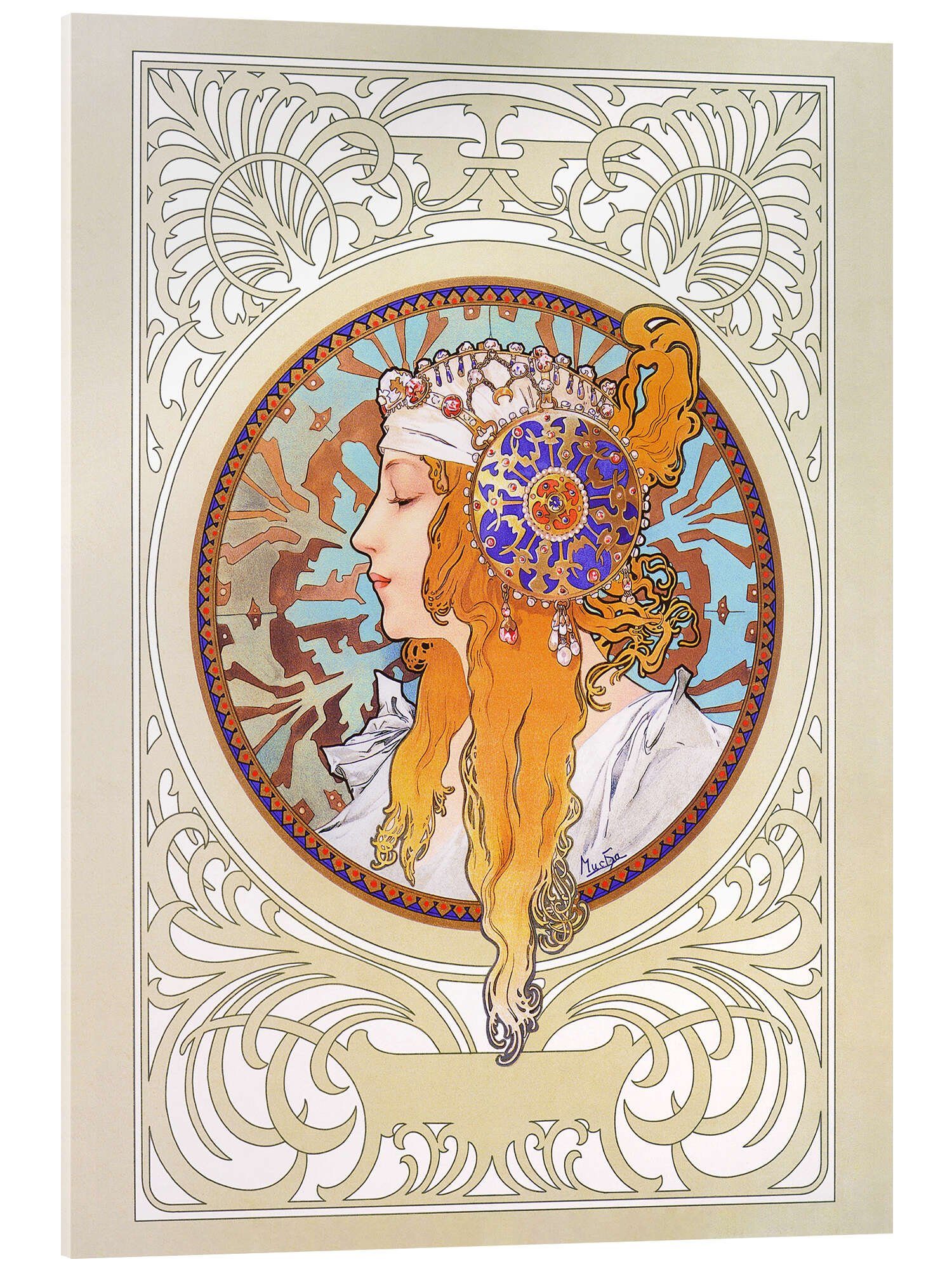 Posterlounge Acrylglasbild Alfons Mucha, Byzantinischer Kopf: Blonde,  Vintage Malerei