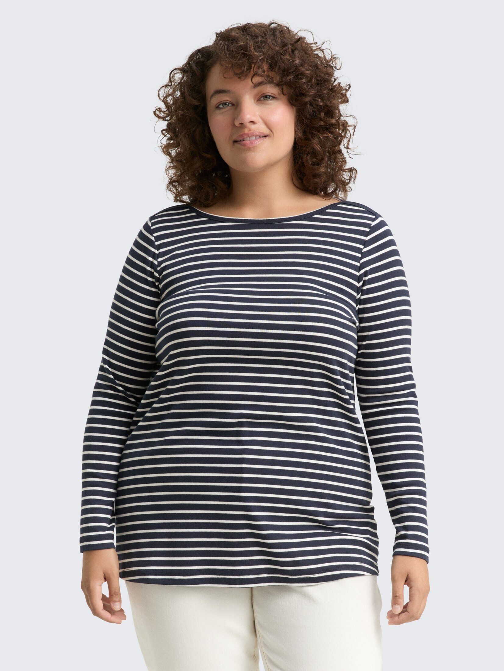 TOM TAILOR PLUS Langarmshirt T-Shirt Plus Size - Langarmshirt mit Streifenm günstig online kaufen
