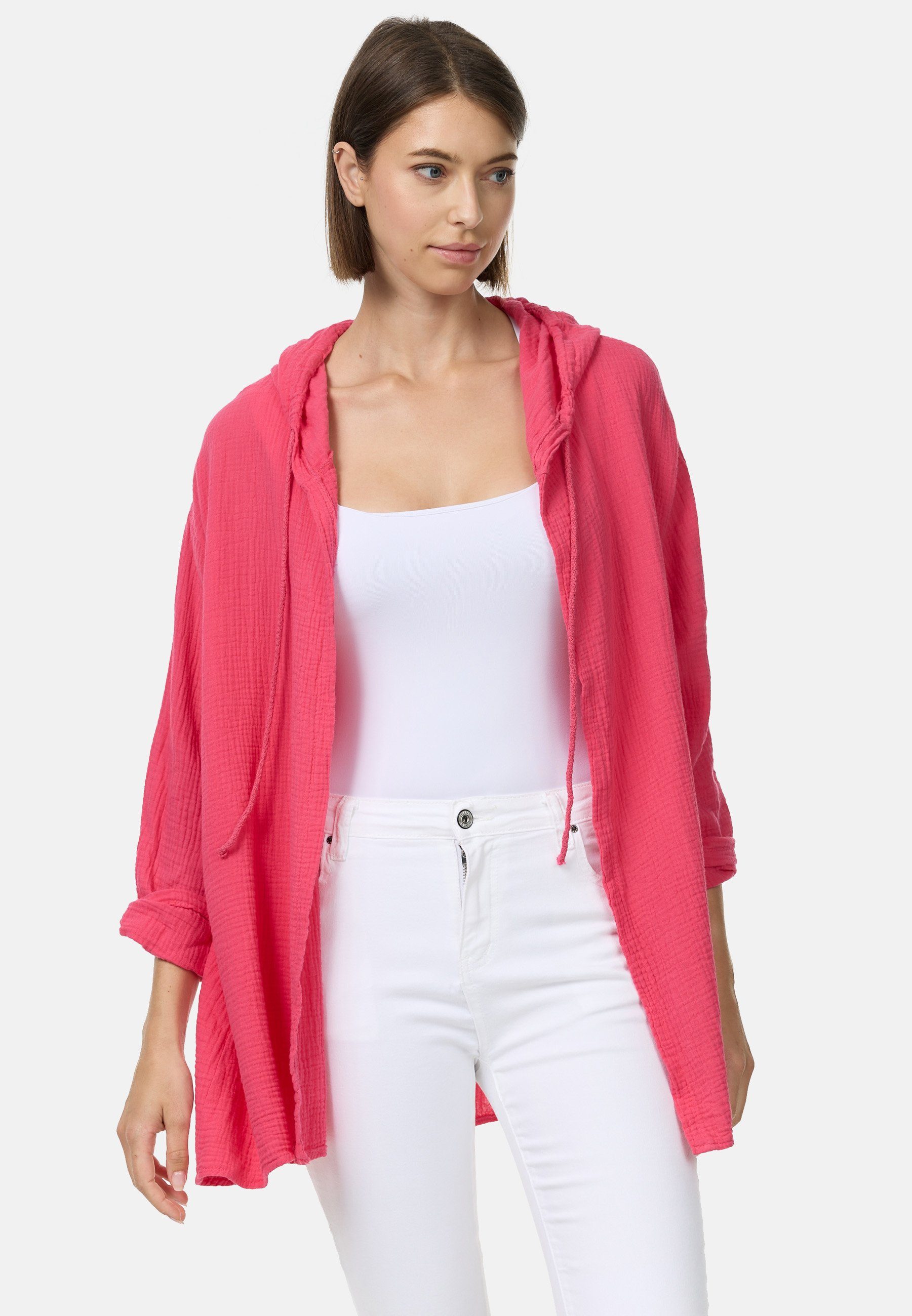 PM SELECTED Blusenjacke Pink (Leichte Kapuzenbluse Atmungsaktiv, Musselin PM47 Jacke) Hautfreundlich Musselin