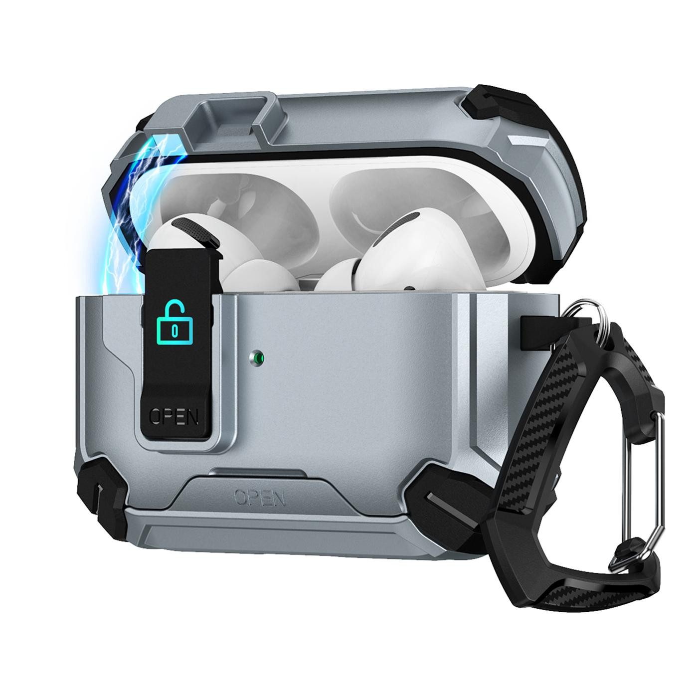CoolGadget Kopfhörer-Schutzhülle Defender Hülle für Apple AirPods Pro 3 magnetisch mit Karabiner, 360° Full-Body Case Schutzhülle Handy Standfunktion magnetisch ladbar