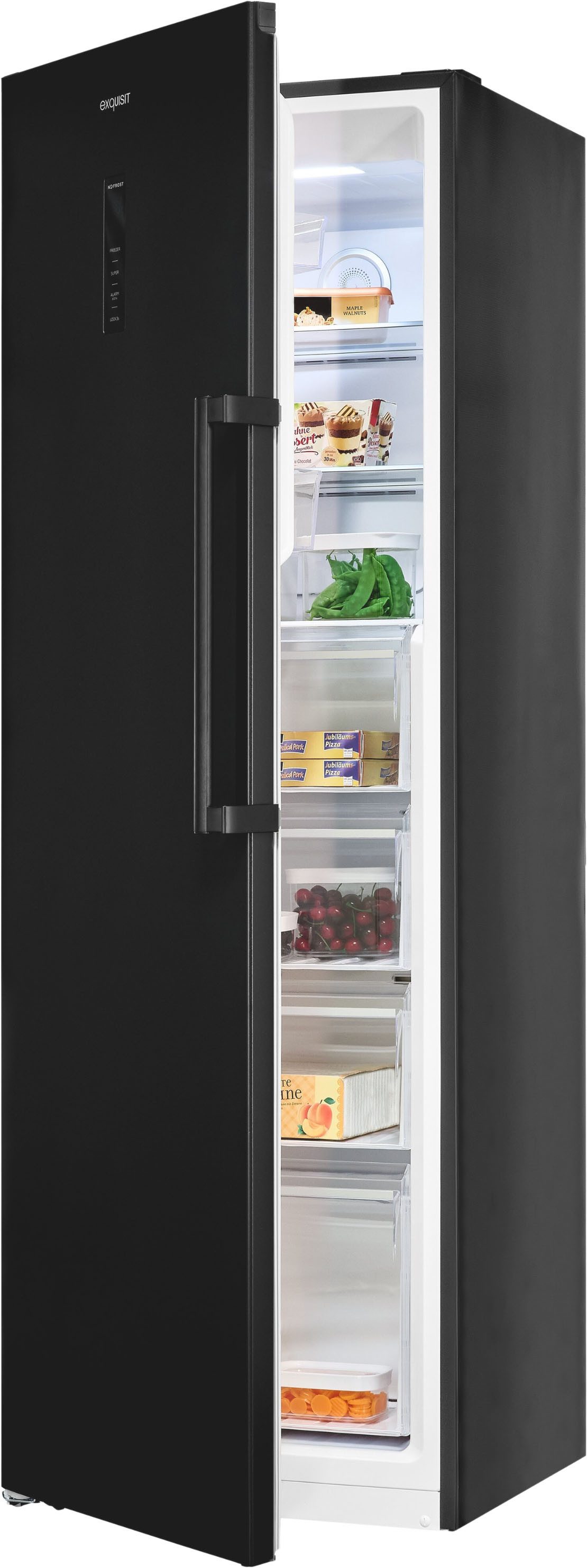 exquisit Gefrierschrank GS295-NF-H-040C inoxlook-az, 185 cm hoch, 60 cm breit, Viel Platz, starke Gefrierleistung & No Frost für eisfreies Gefrieren