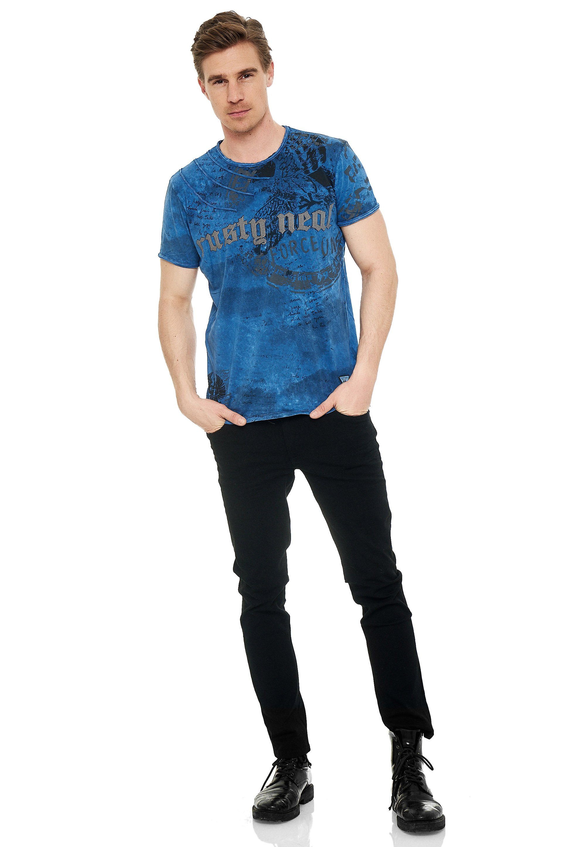 Rusty Neal mit Print T-Shirt eindrucksvollem blau