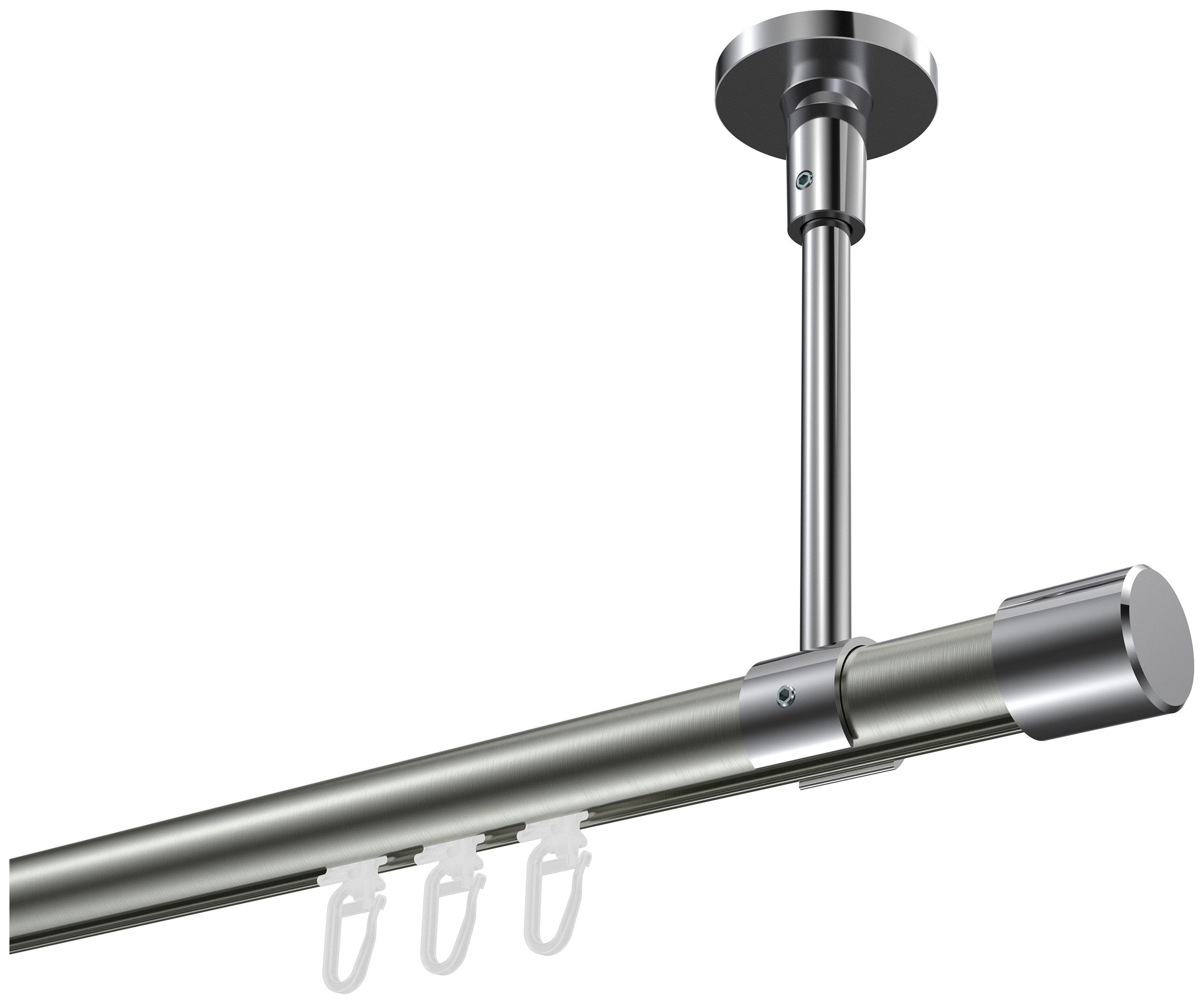 INTERDECO Innenlaufschiene Sonette Santo, Ø 20 mm, 1-läufig, Fixmaß, kürzbar, Deckenmontage, Aluminium, Edelstahl-Optik / Chrom / Bicolor