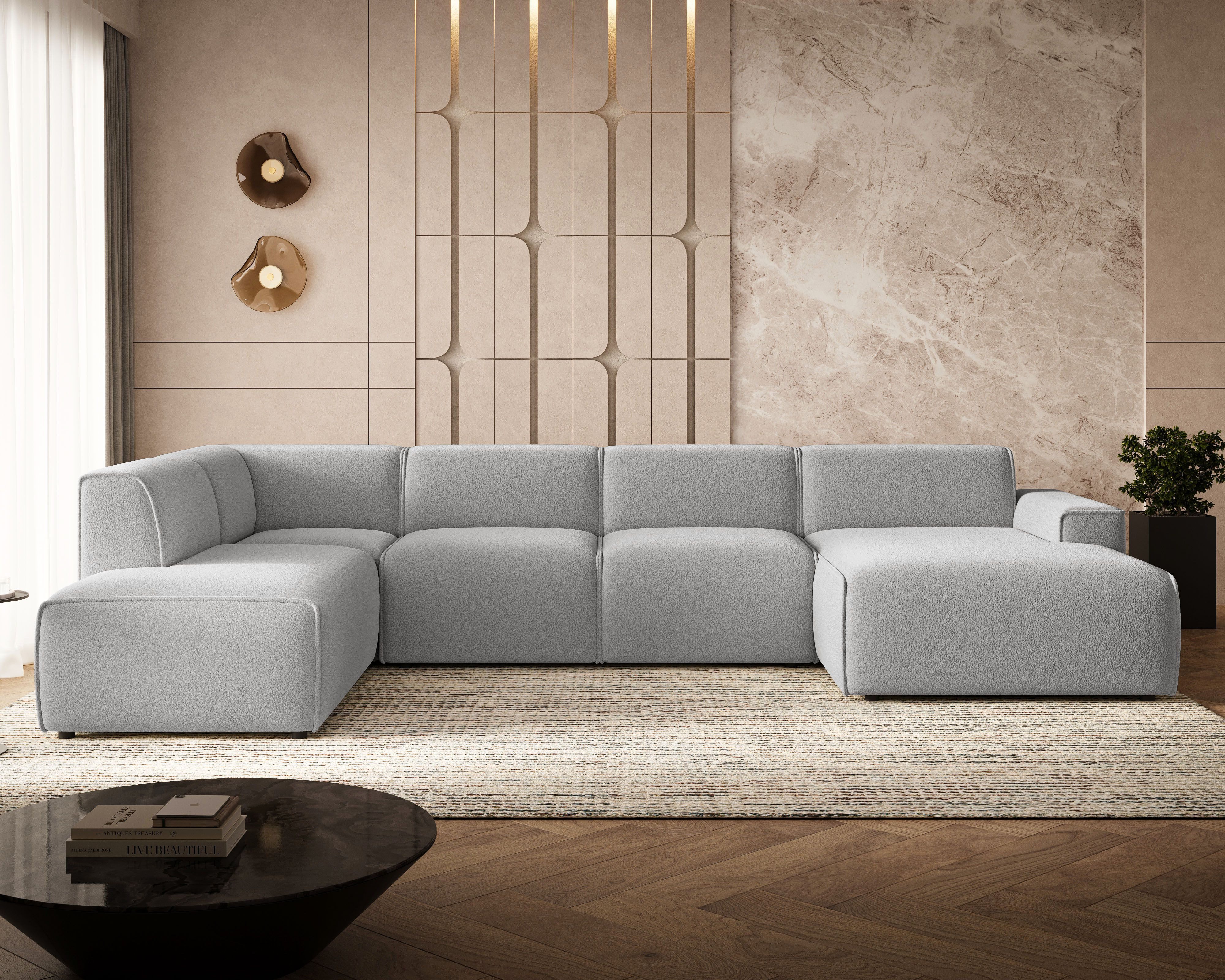 GrainGold Ecksofa U-Form Belluno, Set, Wellenfedern, Freistehendes, T30-Schaum, Modern Stil