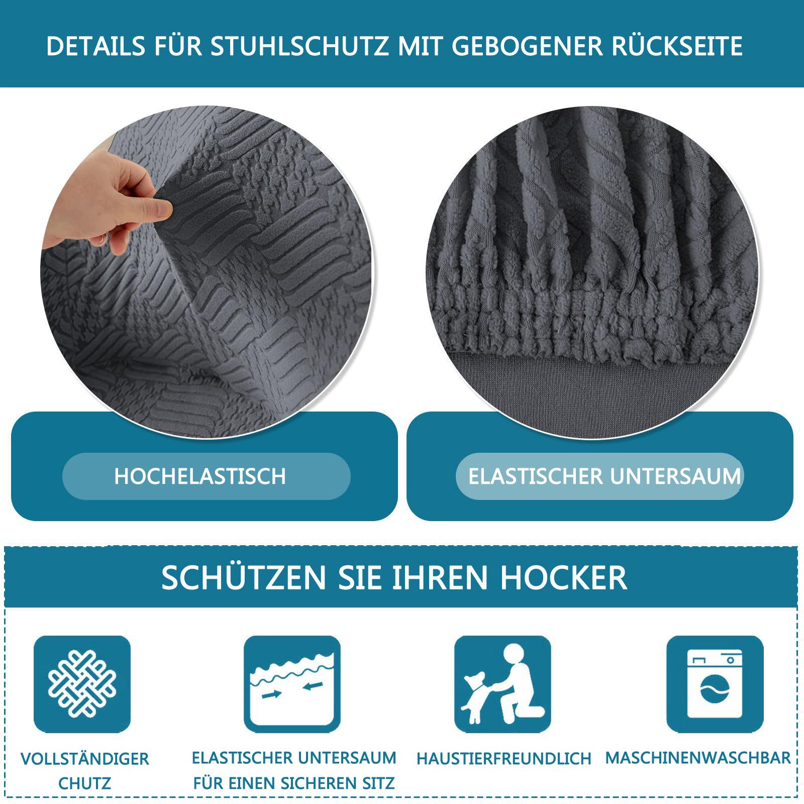 Coonoor Stuhlhusse Stuhlhussen Stretch Stuhlbezug Sesselbezug 2/4er Set, Schwingstühle mit Armlehnen Abnehmbare Schonbezug – Bild 5 von 5