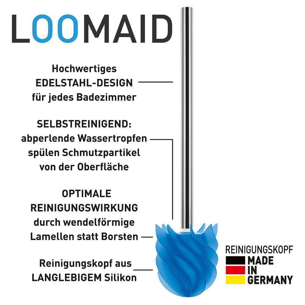 LOOMAID WC-Reinigungsbürste LOOMAID WC-Bürste blau & Halter milchig, Toilettenbürste Klobürste WC-Bürste Silikonkopf blau/milchig