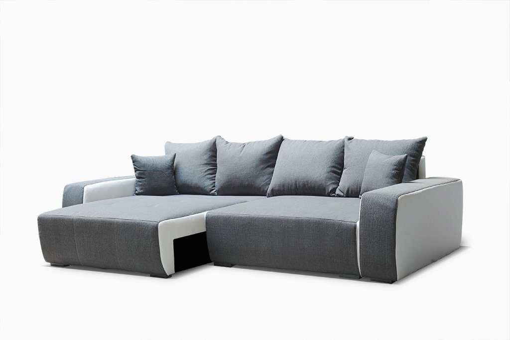 Fun Möbel Sofa REGGIO und und Bettkästen, Zierkissen mit Teile, mit 1 Schlaffunktion, inkl. Megasofa Big Schlaffunktion Big-Sofa Couchgarnitur Weiss-Cappuccino Rückenkissen