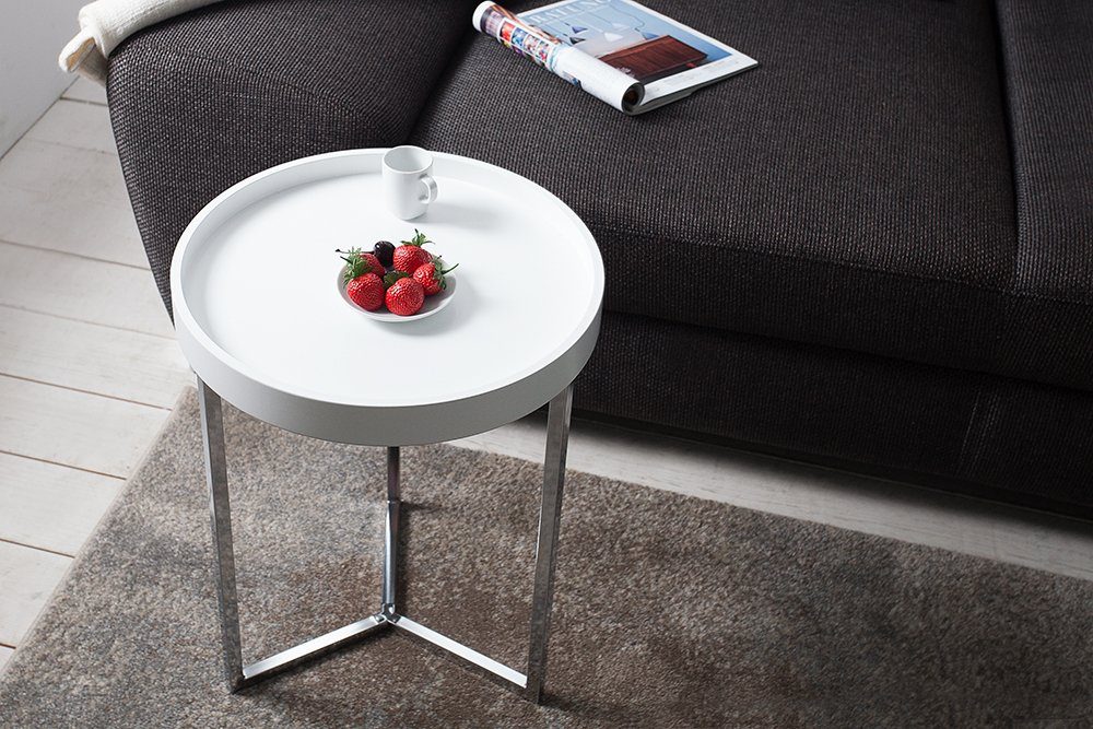 riess-ambiente Beistelltisch silber weiß Wohnzimmer · inkl. | Design · silber, rund · / 40cm Modern weiß MODULAR Tablett