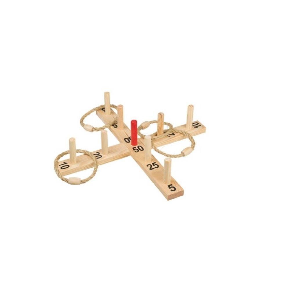 Idena Spiel Ringwurfspiel, 50 x 50 cm, aus Holz, 9 Stäbe und 4 Ringe, Wurf-Kreuz, Outdoor-Spiel