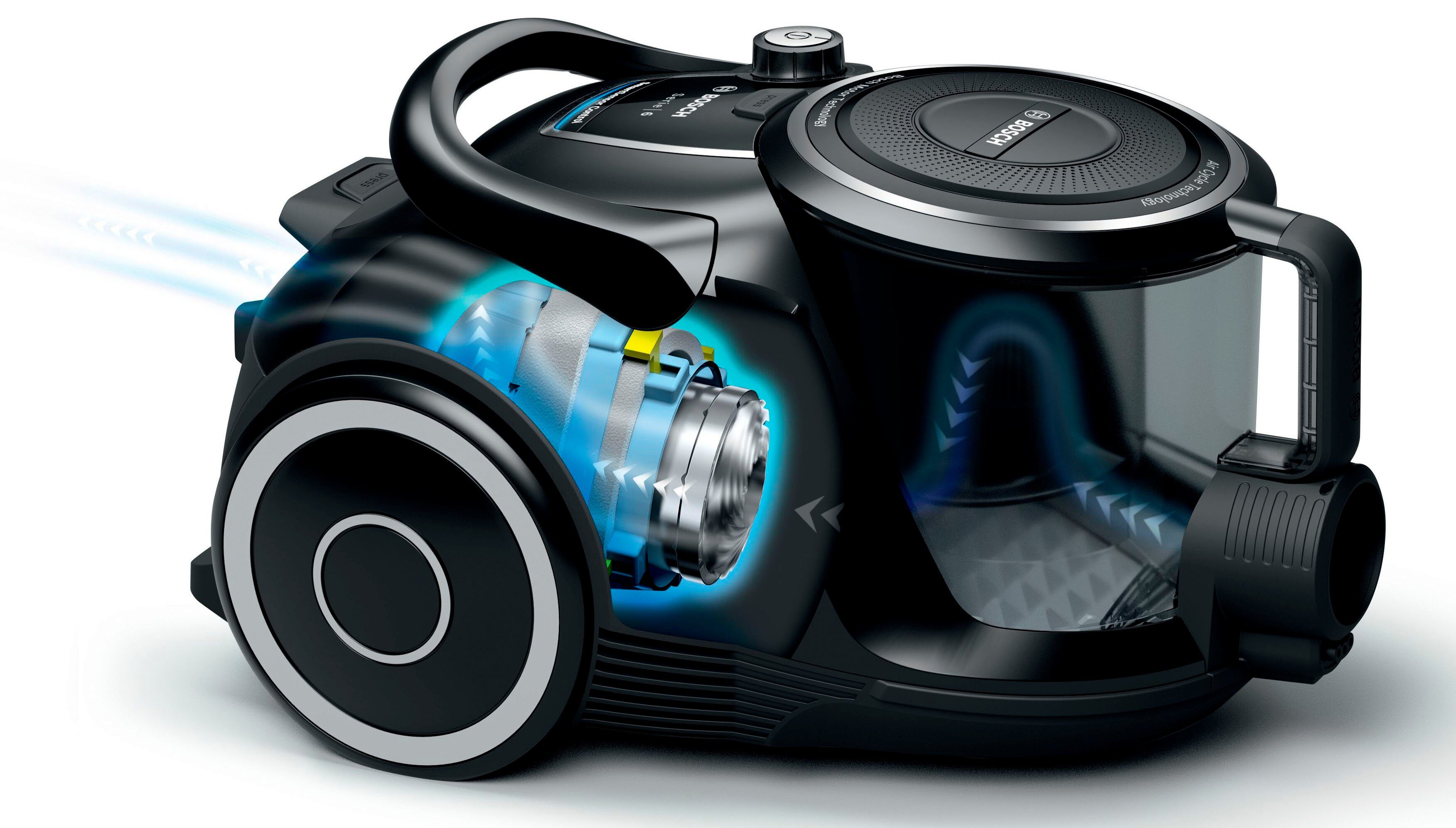 BOSCH Bodenstaubsauger Serie 6 BGC41XSIL, ideal für Allergiker, Hygiene-Filter, leise, 700 W, beutellos, 10 Jahre Motorgarantie, Hartbodendüse, XXL-Polsterdüse, schwarz