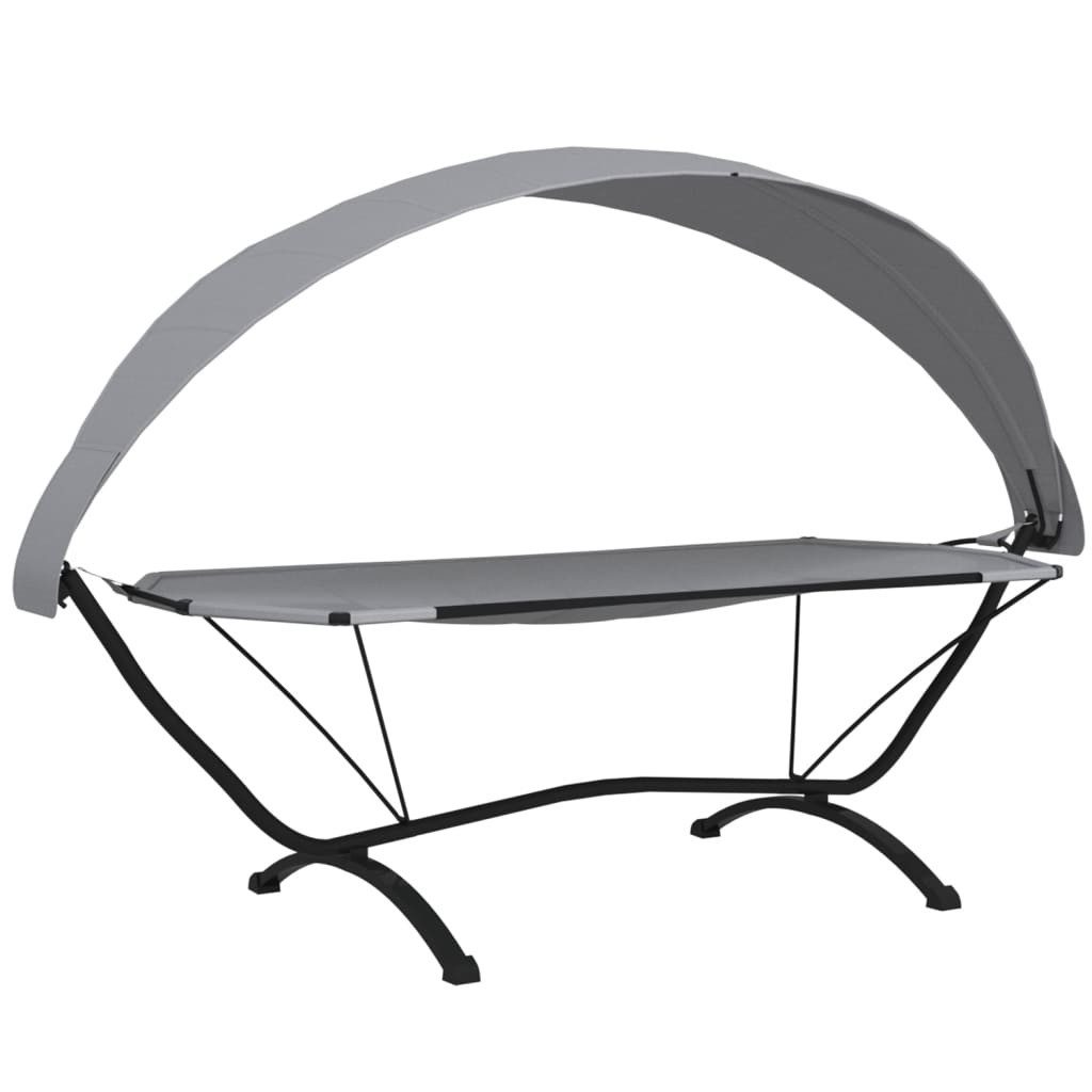 vidaXL Gartenliege Outdoor-Loungebett mit Dach Grau Stahl und Oxford-Stoff