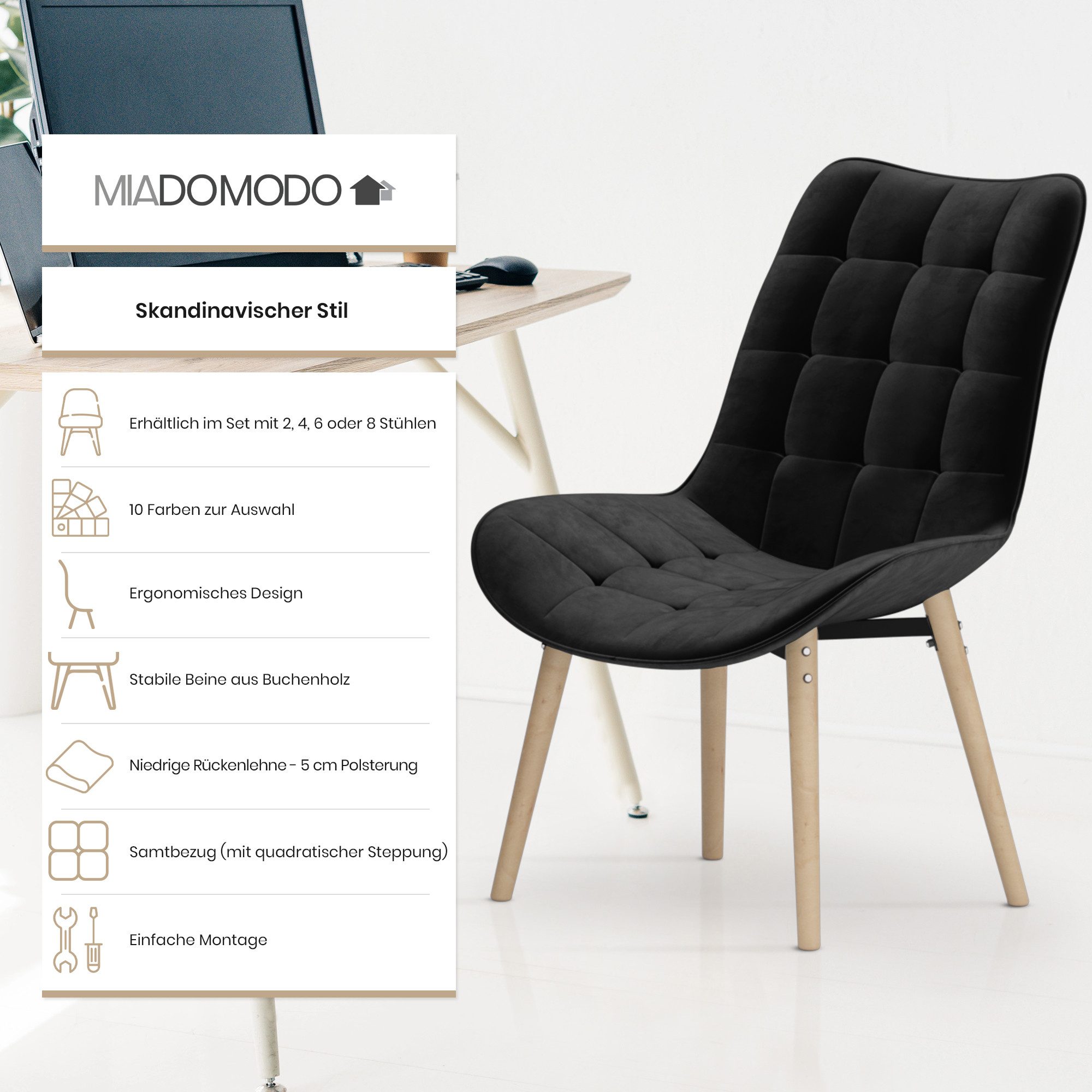 MIADOMODO Esszimmerstuhl Esszimmerstühle Wohnzimmerstühle Küchenstuhl Samt günstig online kaufen